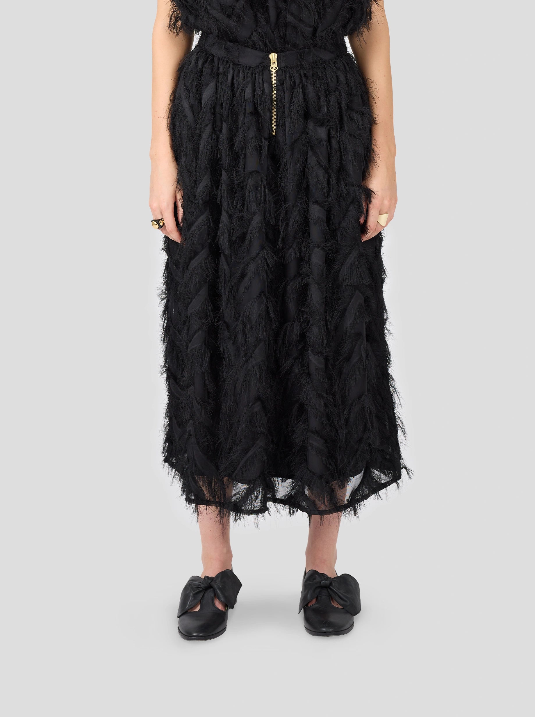 Orso Long Skirt in Black Feathers