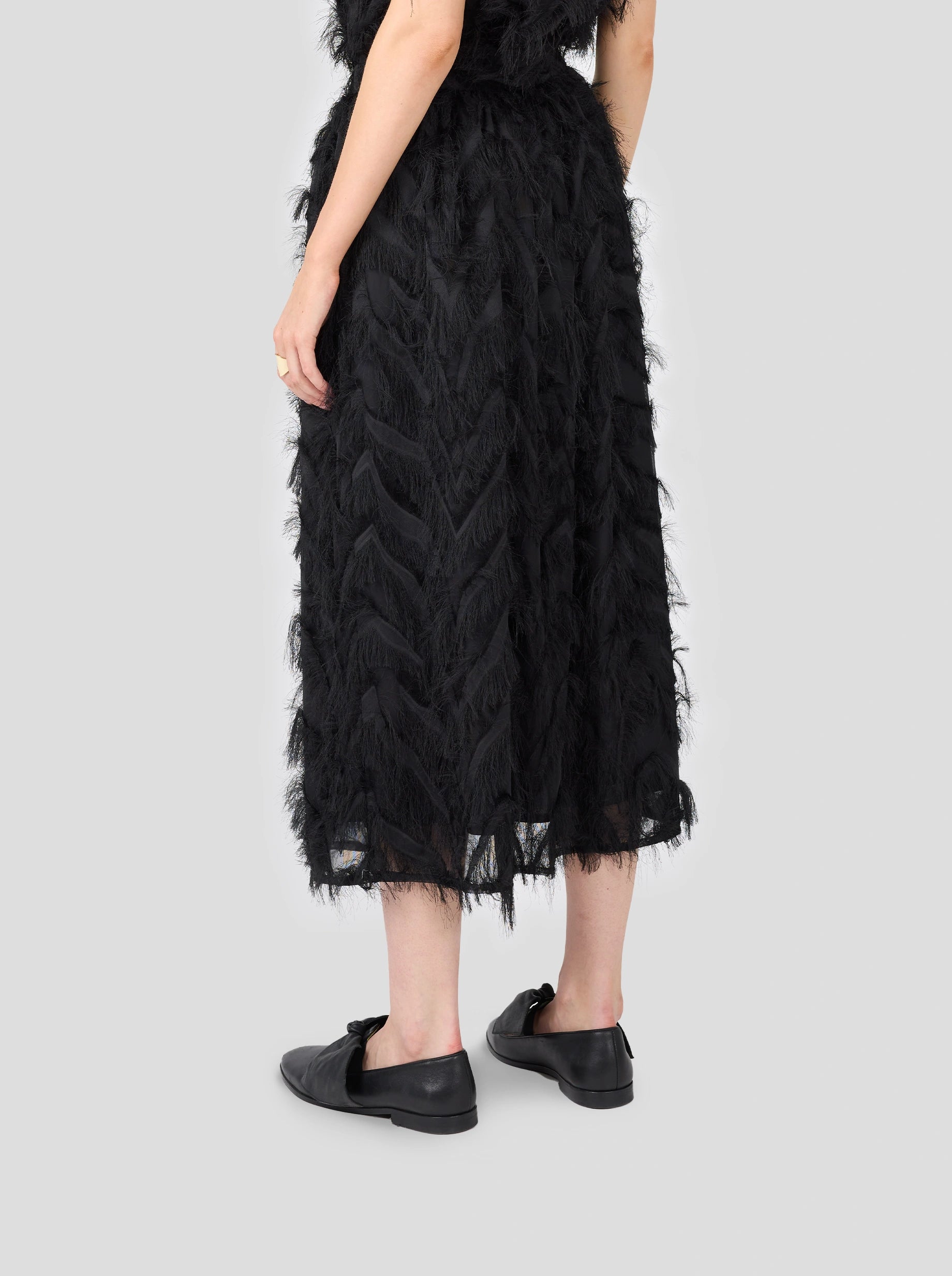 Orso Long Skirt in Black Feathers