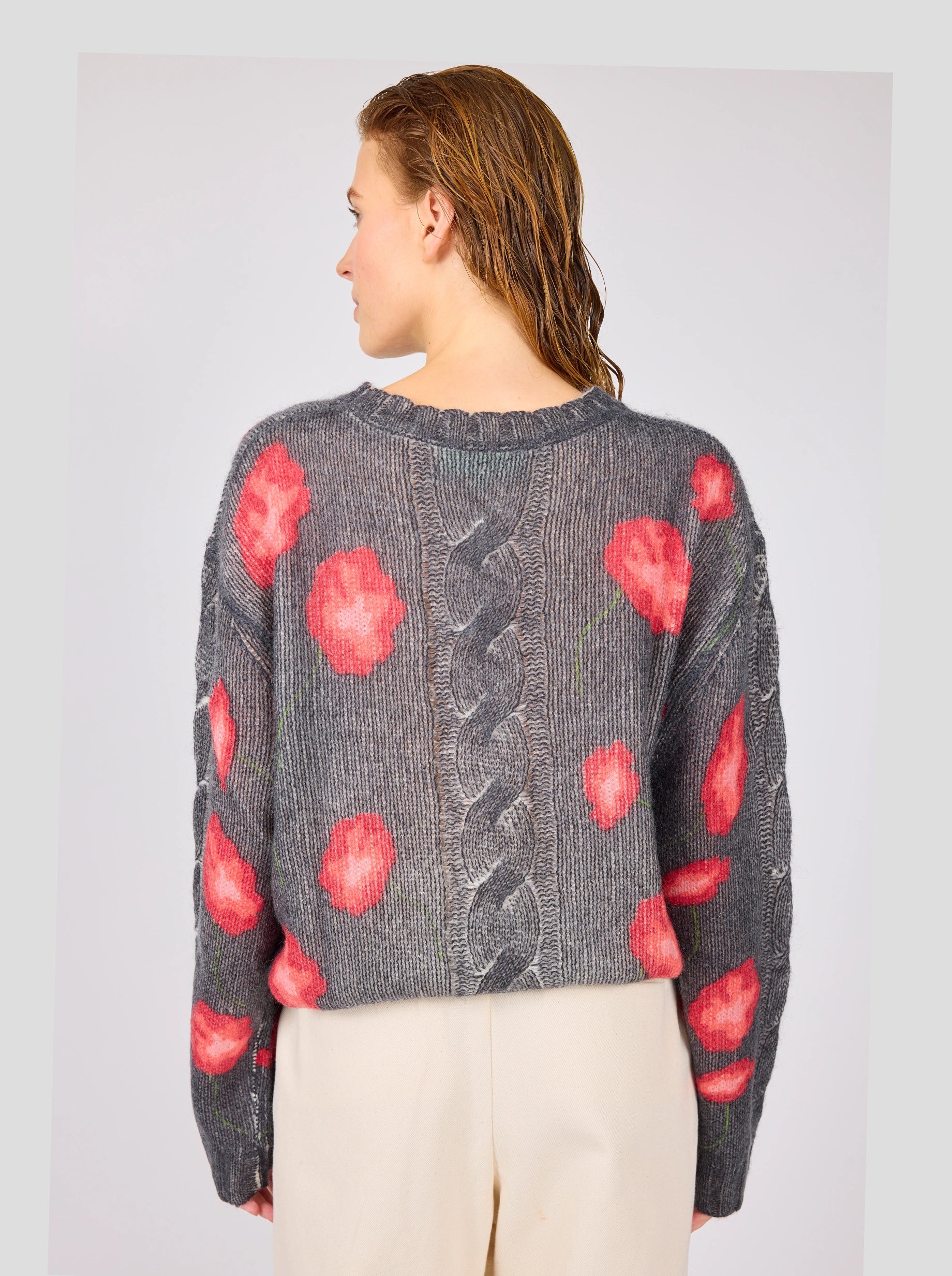 Ellis sweater in black Poppy printed knit