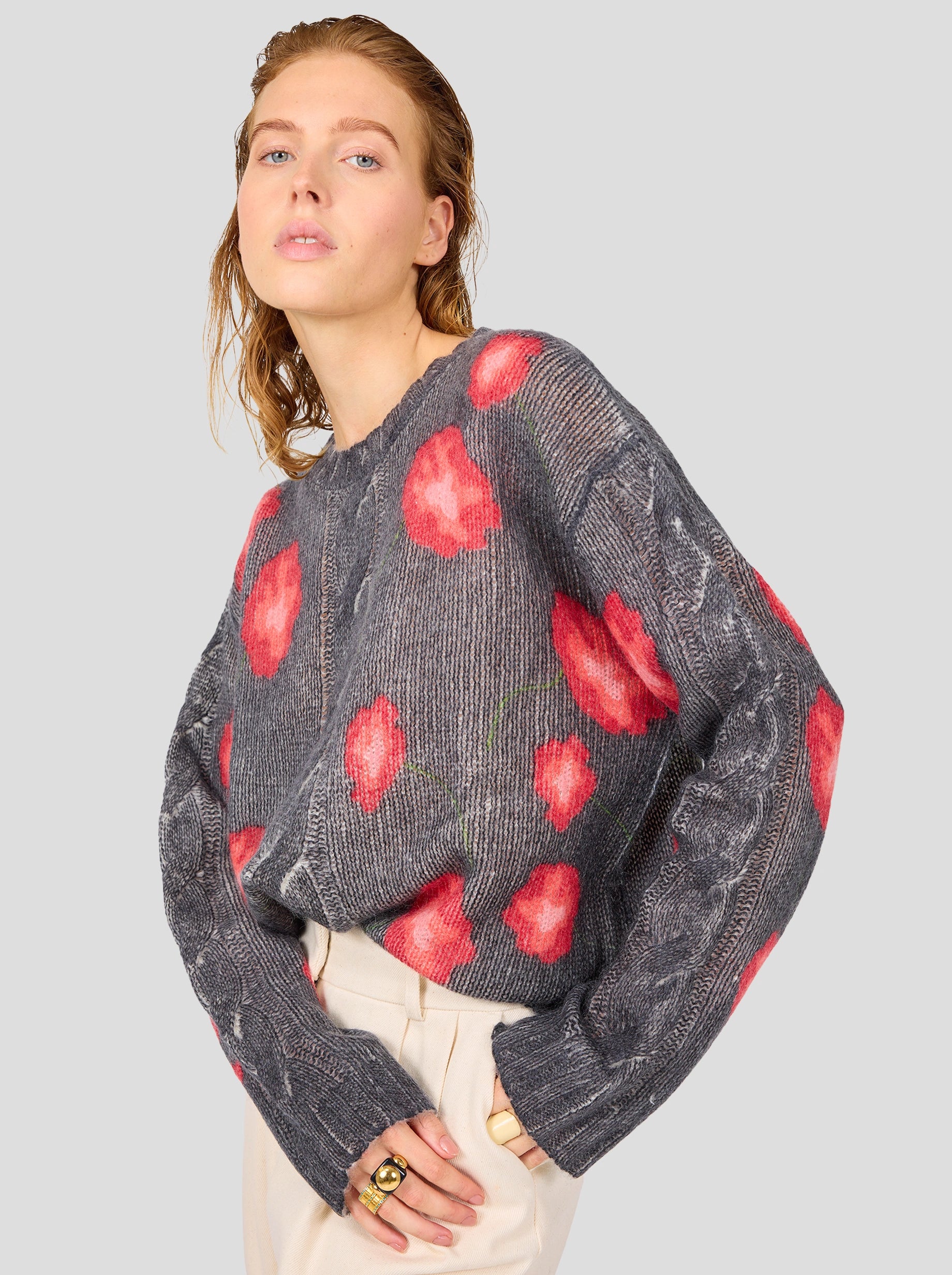 Ellis sweater in black Poppy printed knit