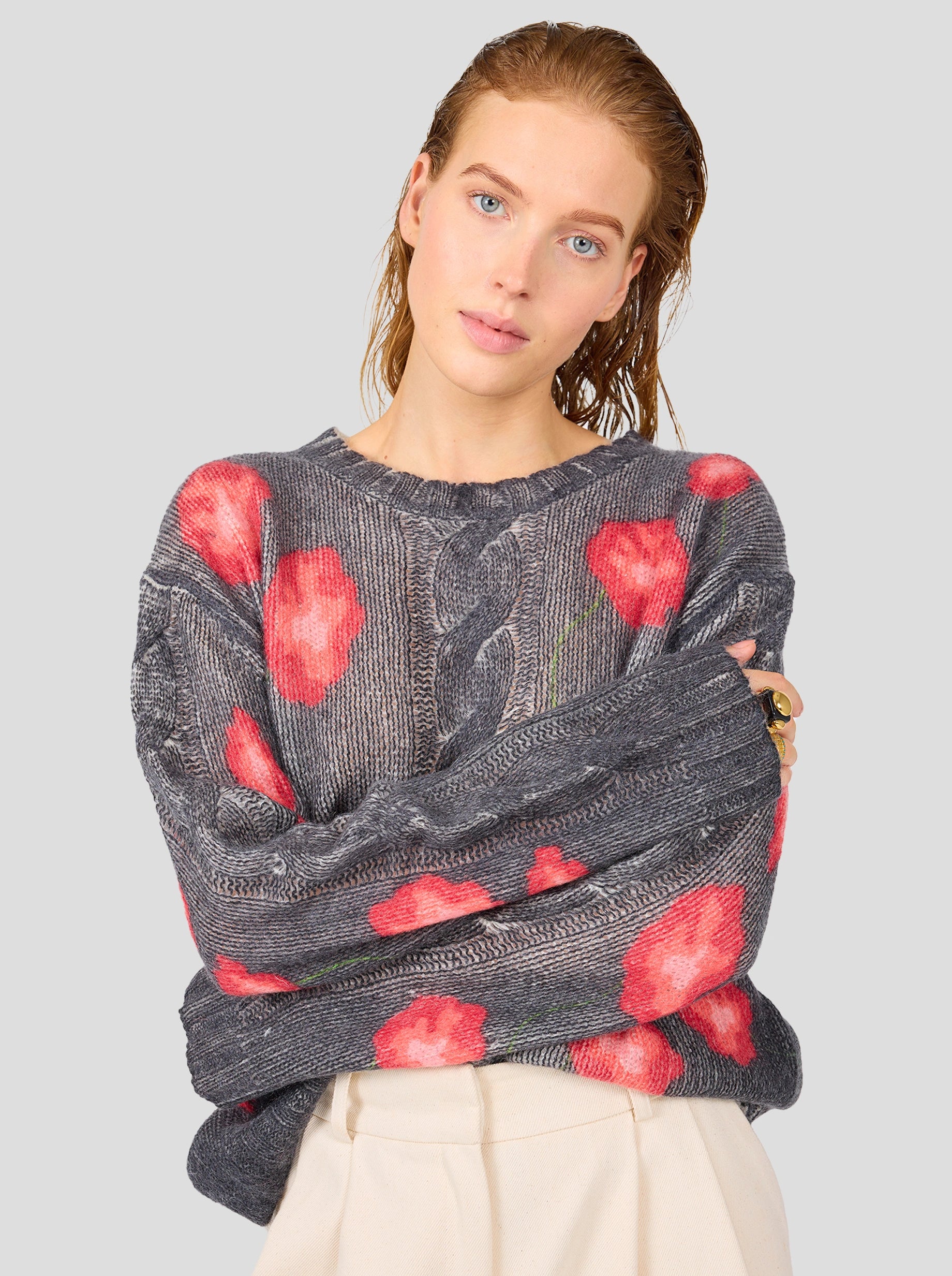 Ellis sweater in black Poppy printed knit