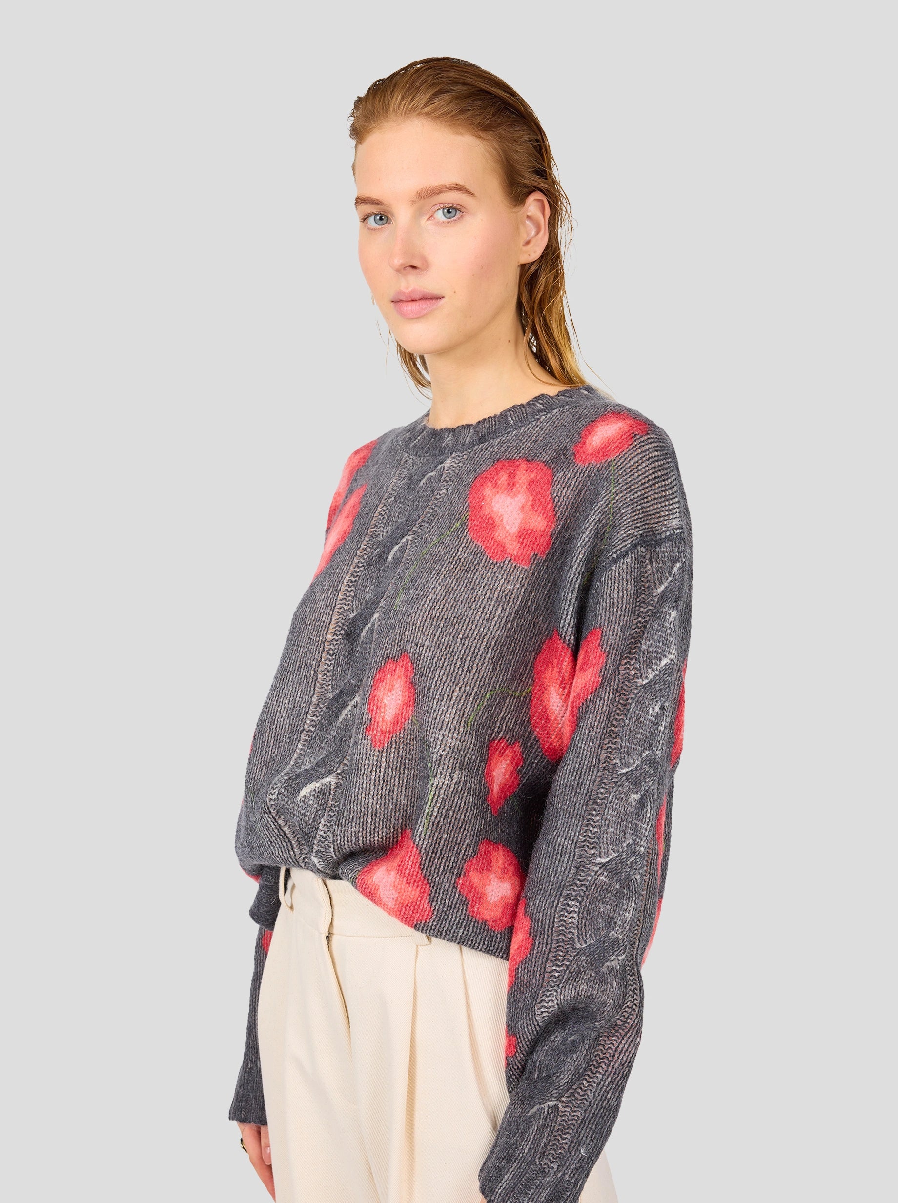 Ellis sweater in black Poppy printed knit