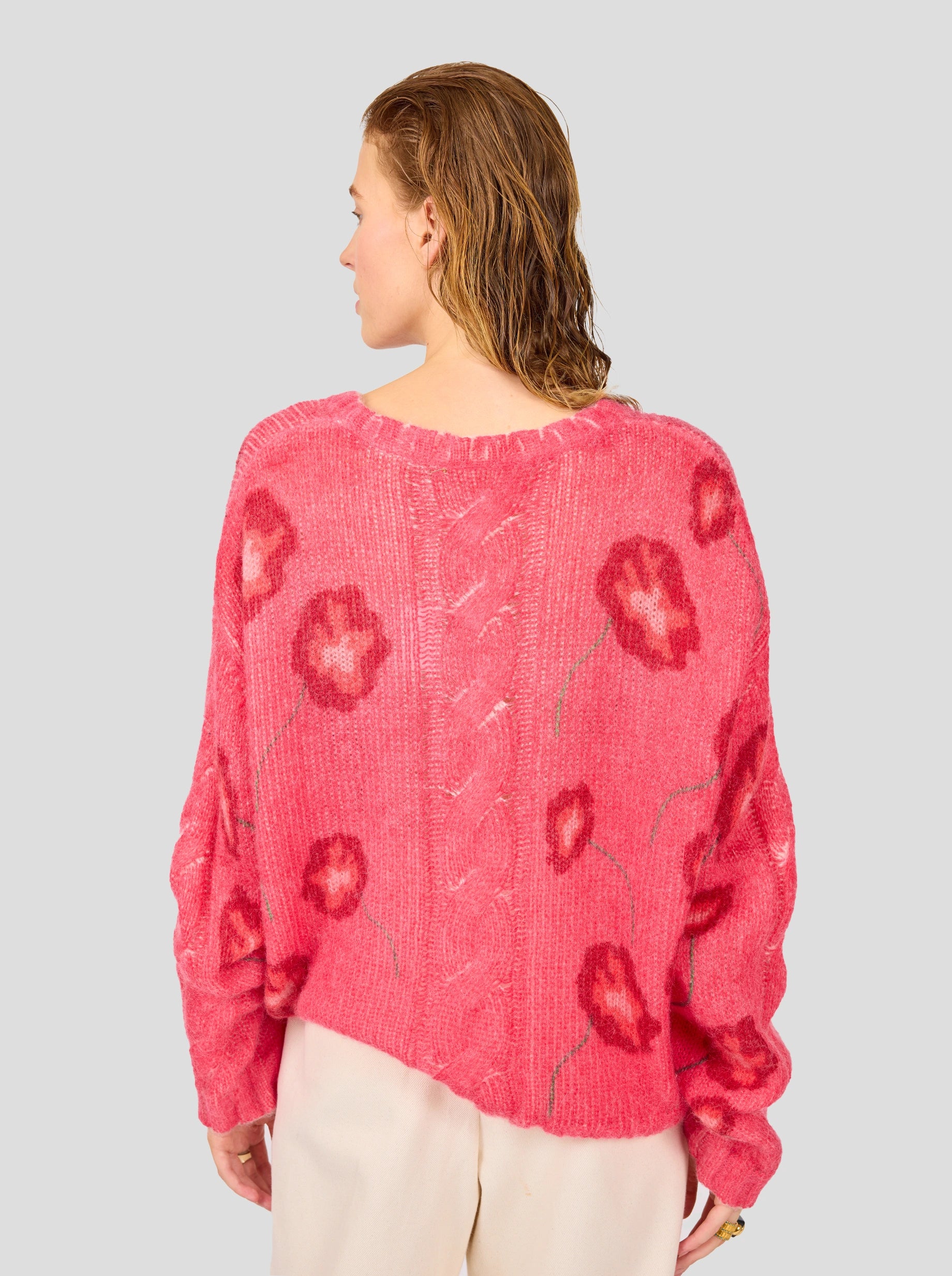 Pull Ellis en maille imprimé Coquelicot framboise