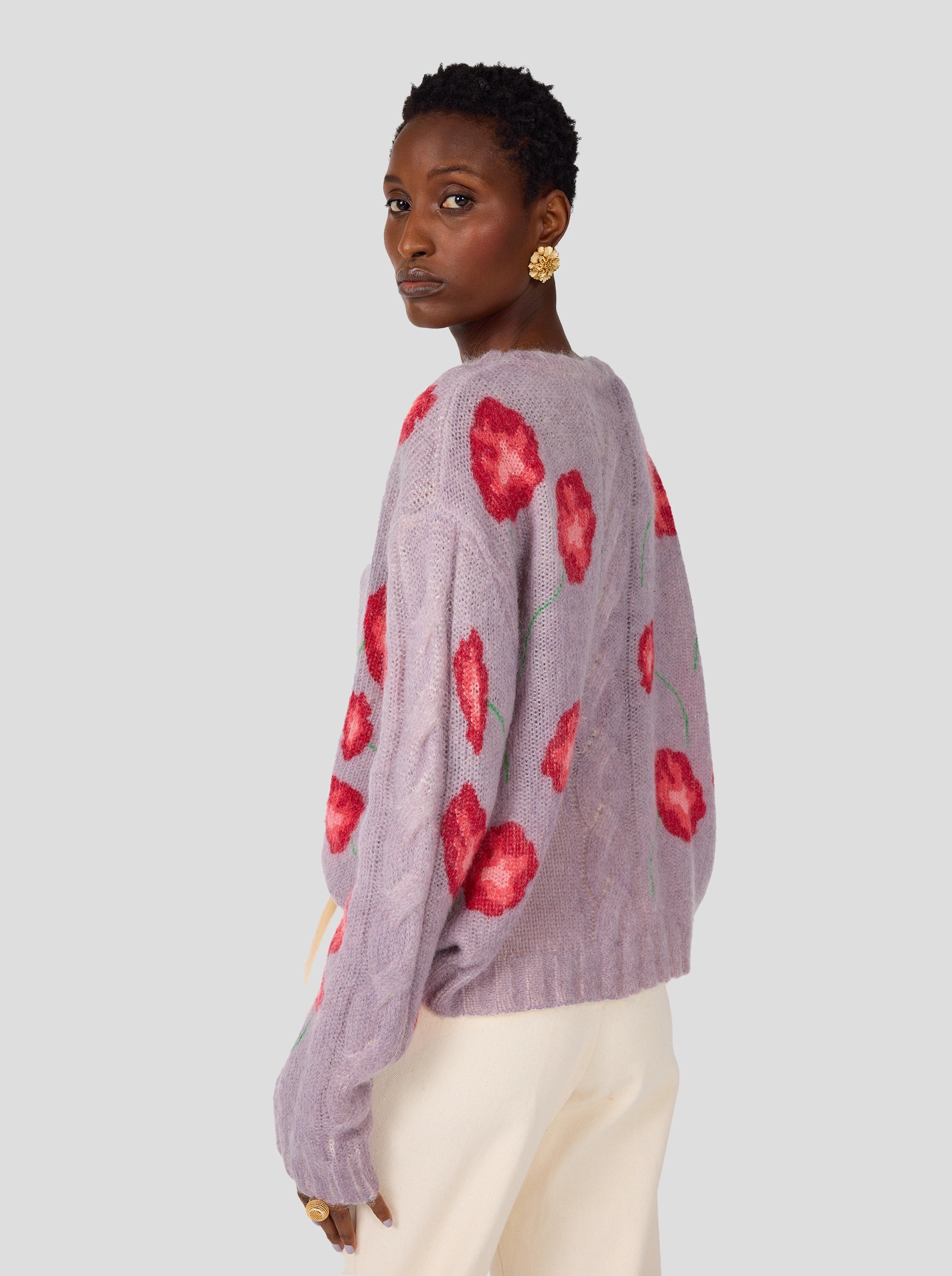 Pull Ellis en maille imprimé Coquelicot lilas