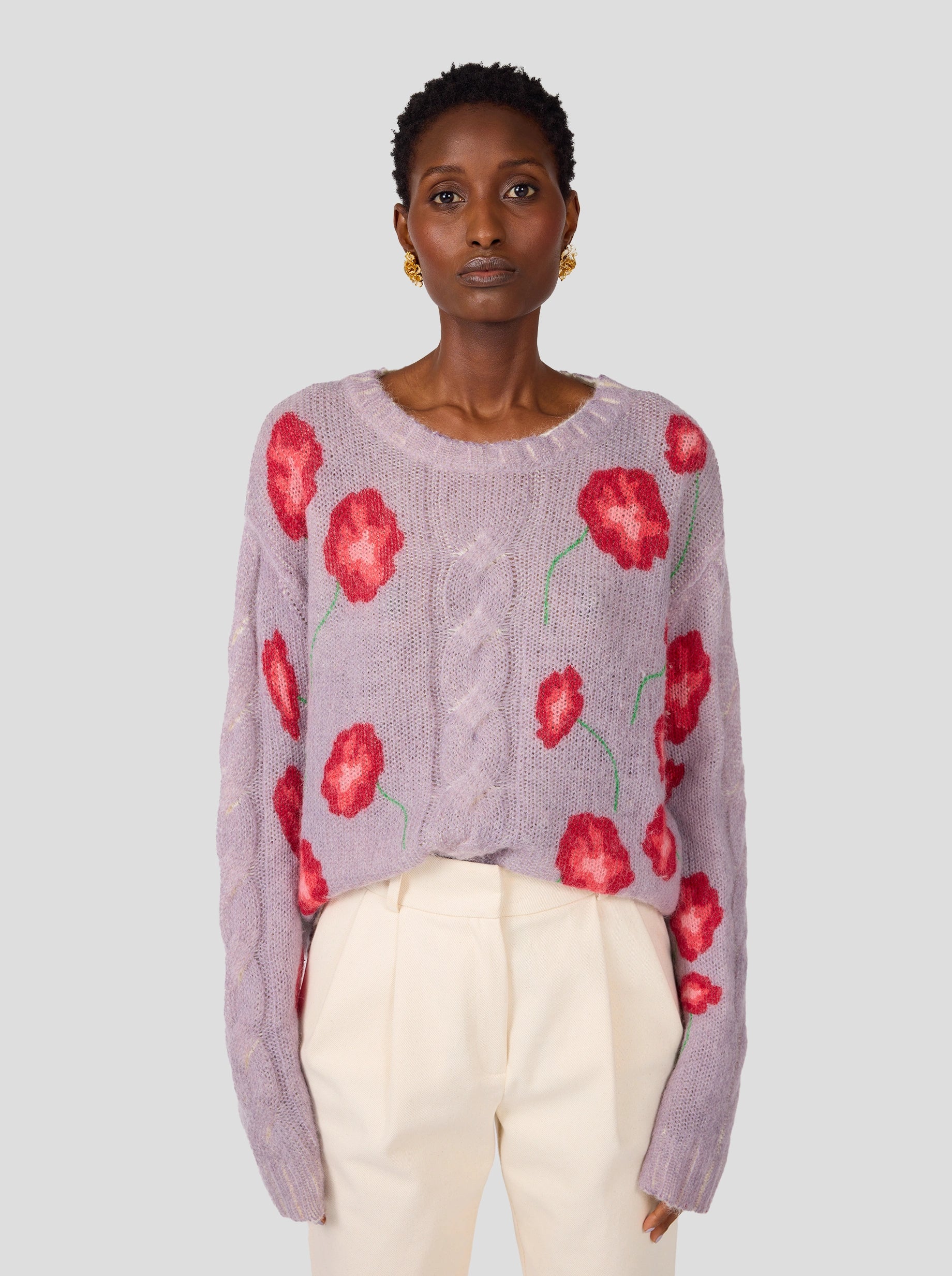 Pull Ellis en maille imprimé Coquelicot lilas