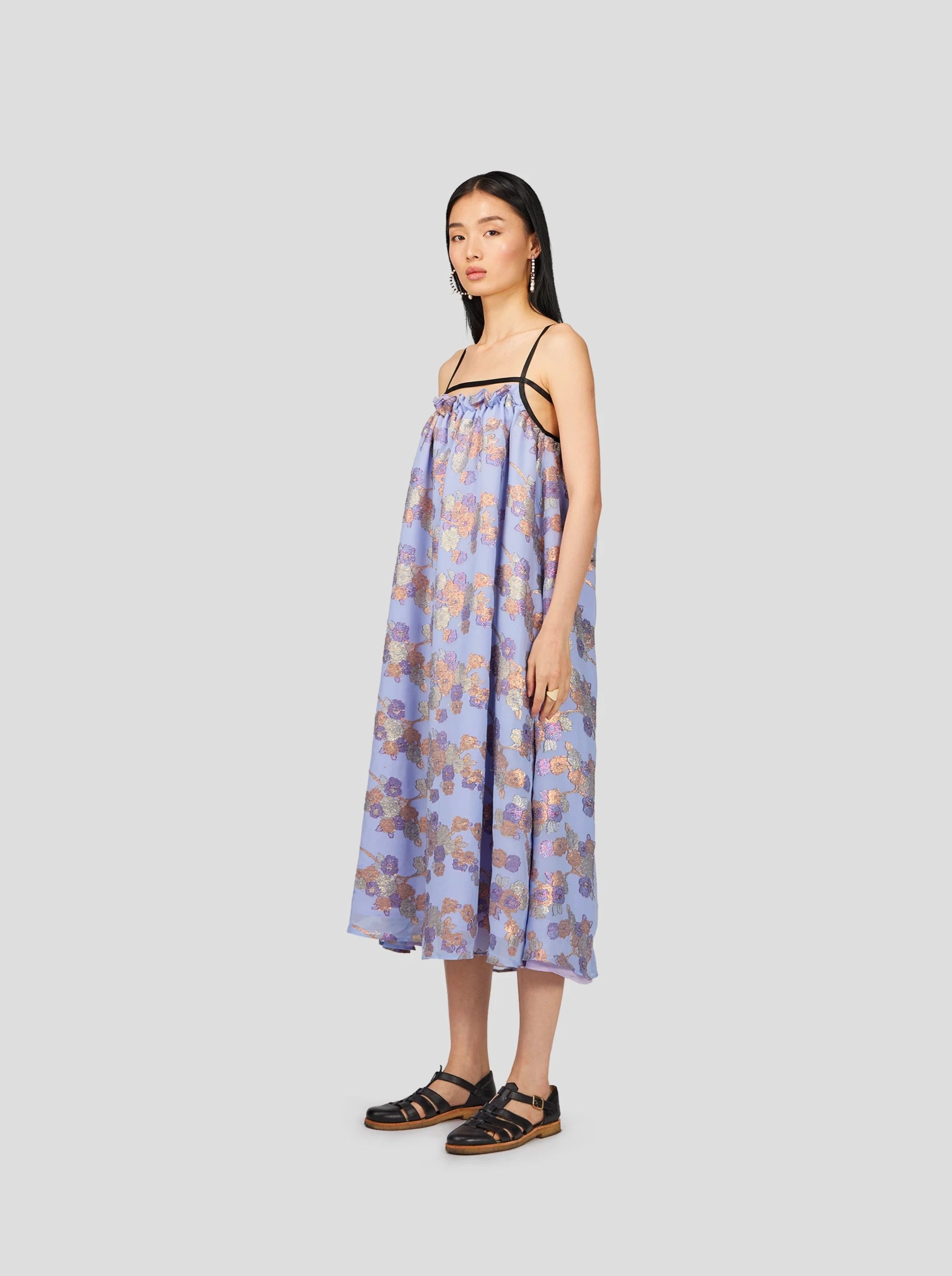 Vickie Dress in Mist Herbarium Embroidery