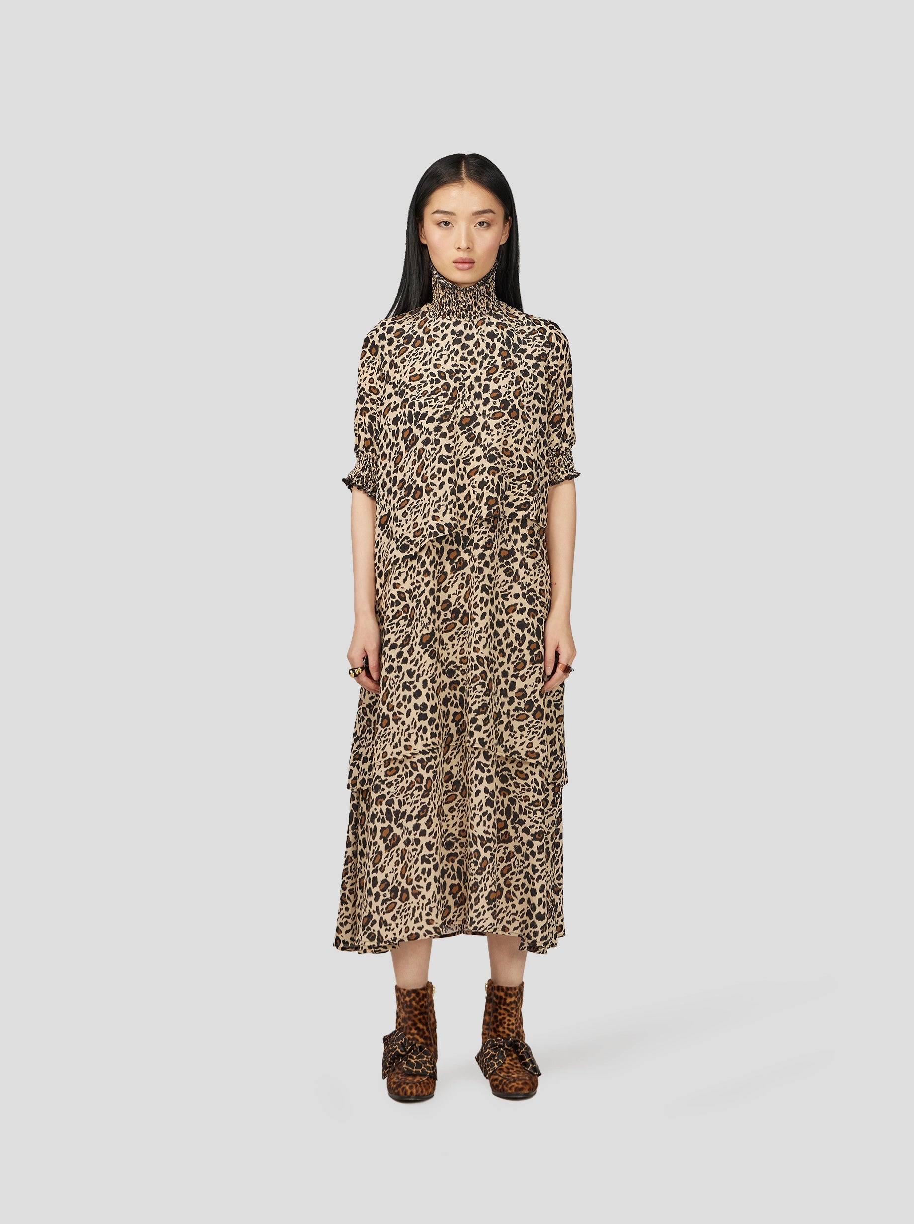 Dries Dress in Silky Leopard Print