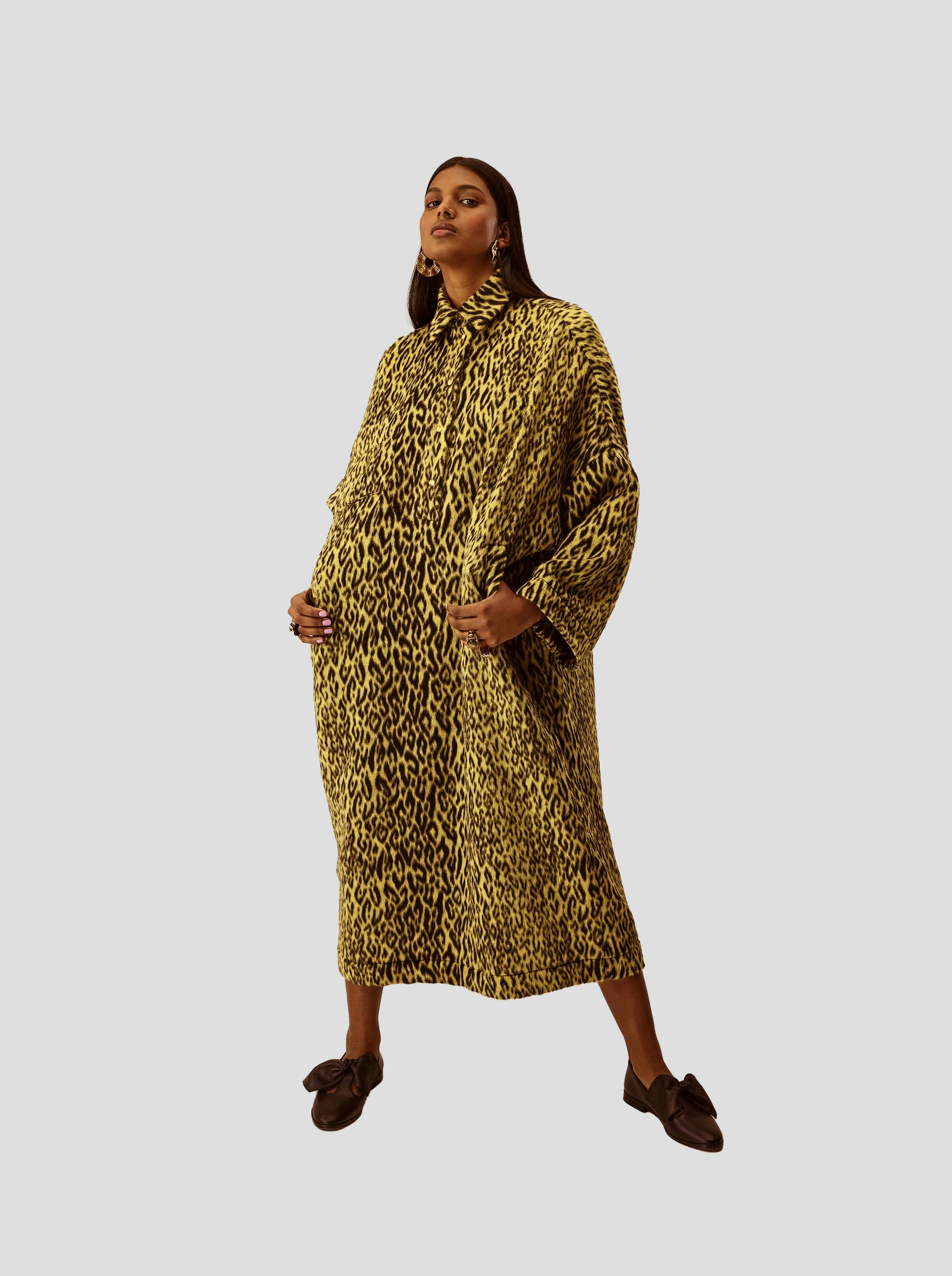 Milo Dress in Yellow Woolen Leopard