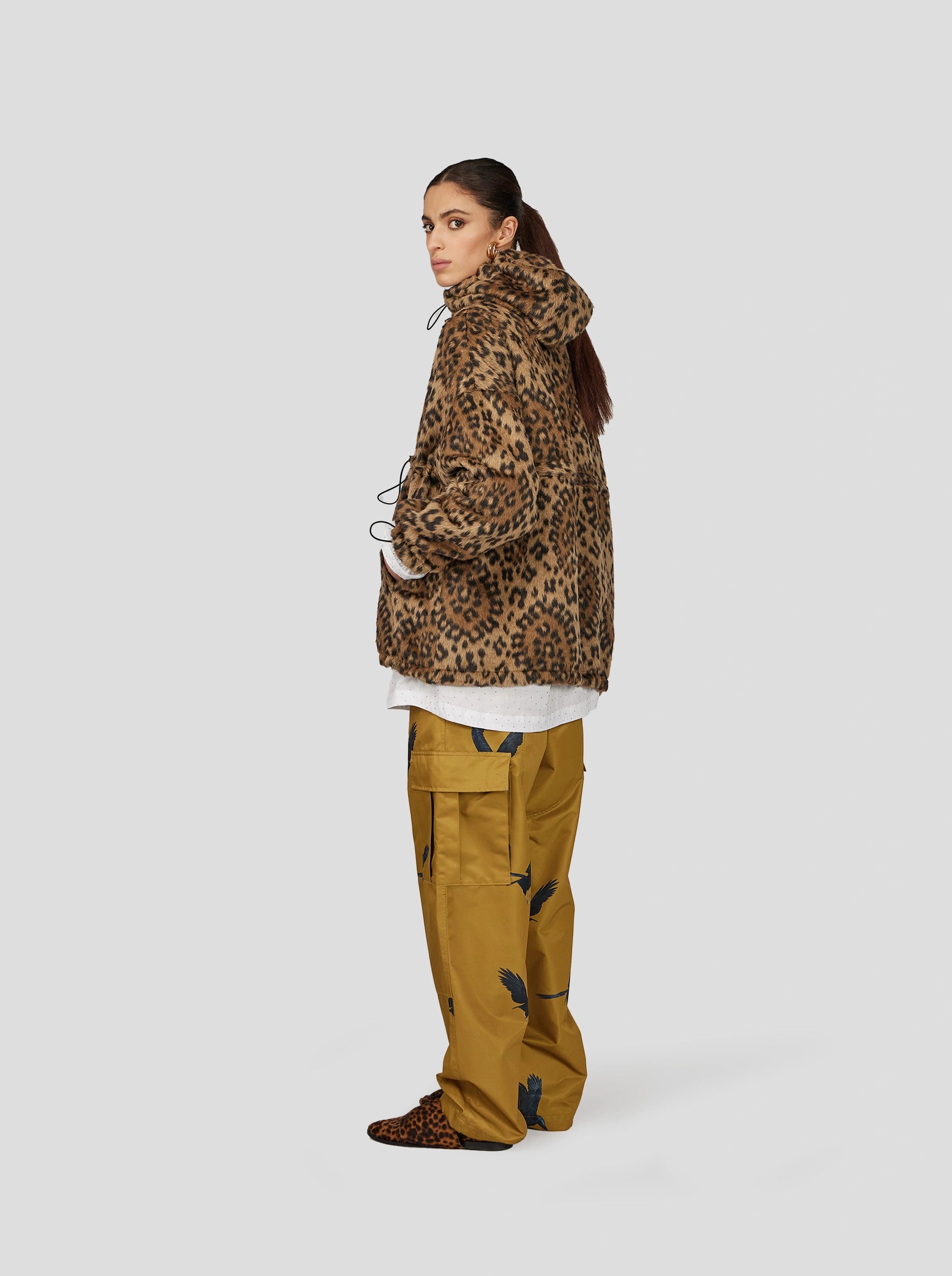 TONY WINDBREAKER  IN MUFFLED WOOL LEOPARD