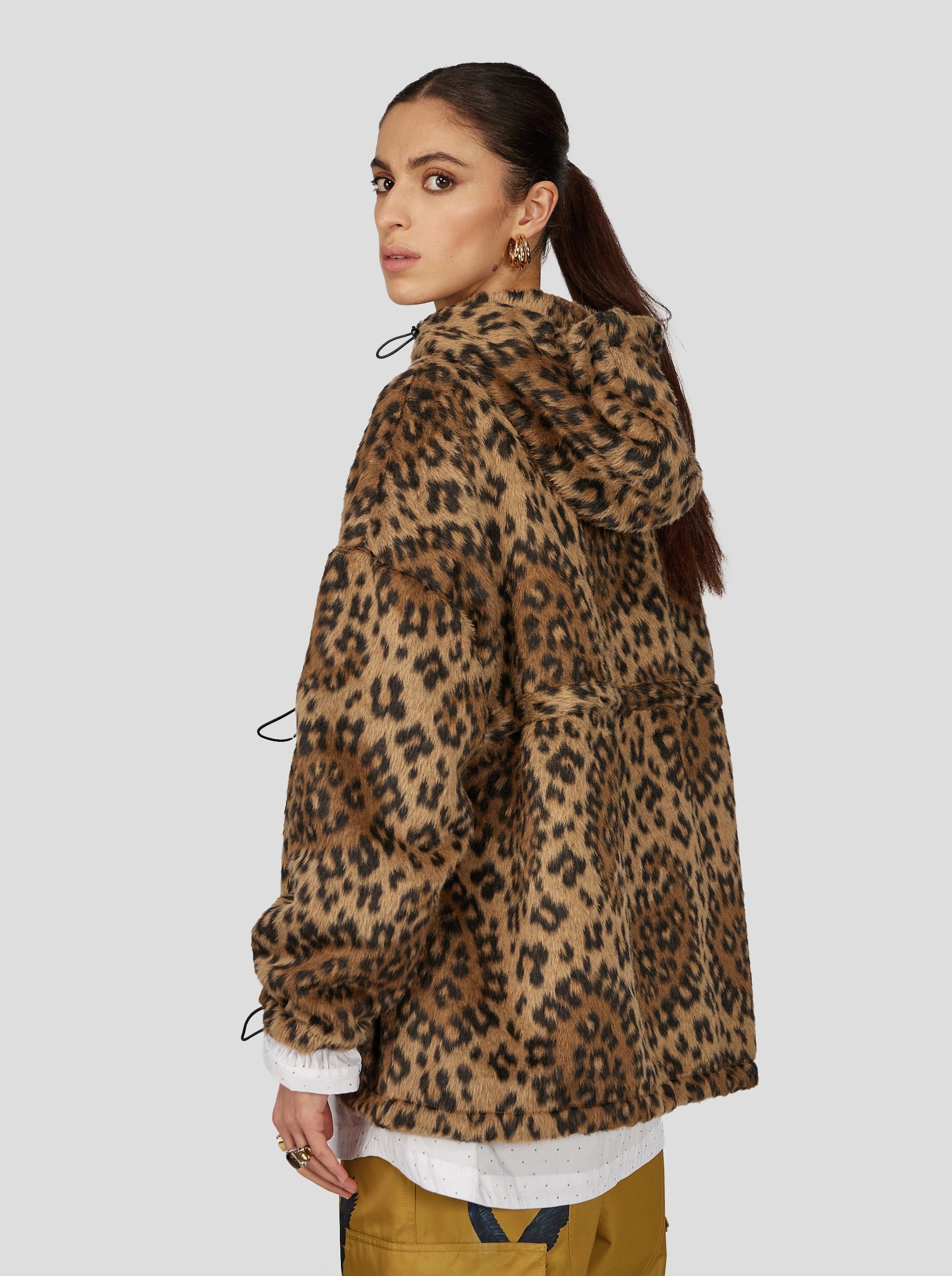 TONY WINDBREAKER  IN MUFFLED WOOL LEOPARD