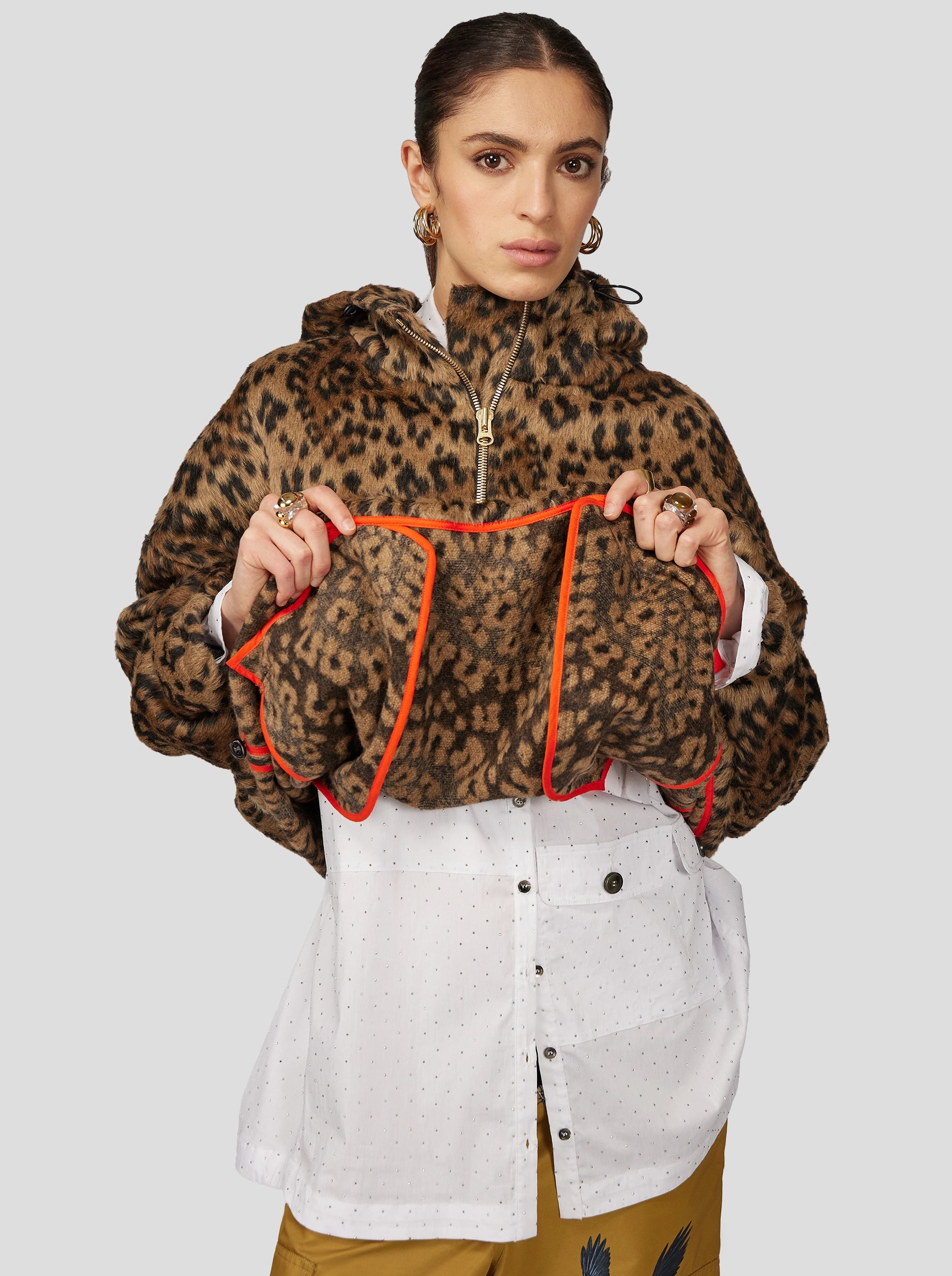 TONY WINDBREAKER  IN MUFFLED WOOL LEOPARD