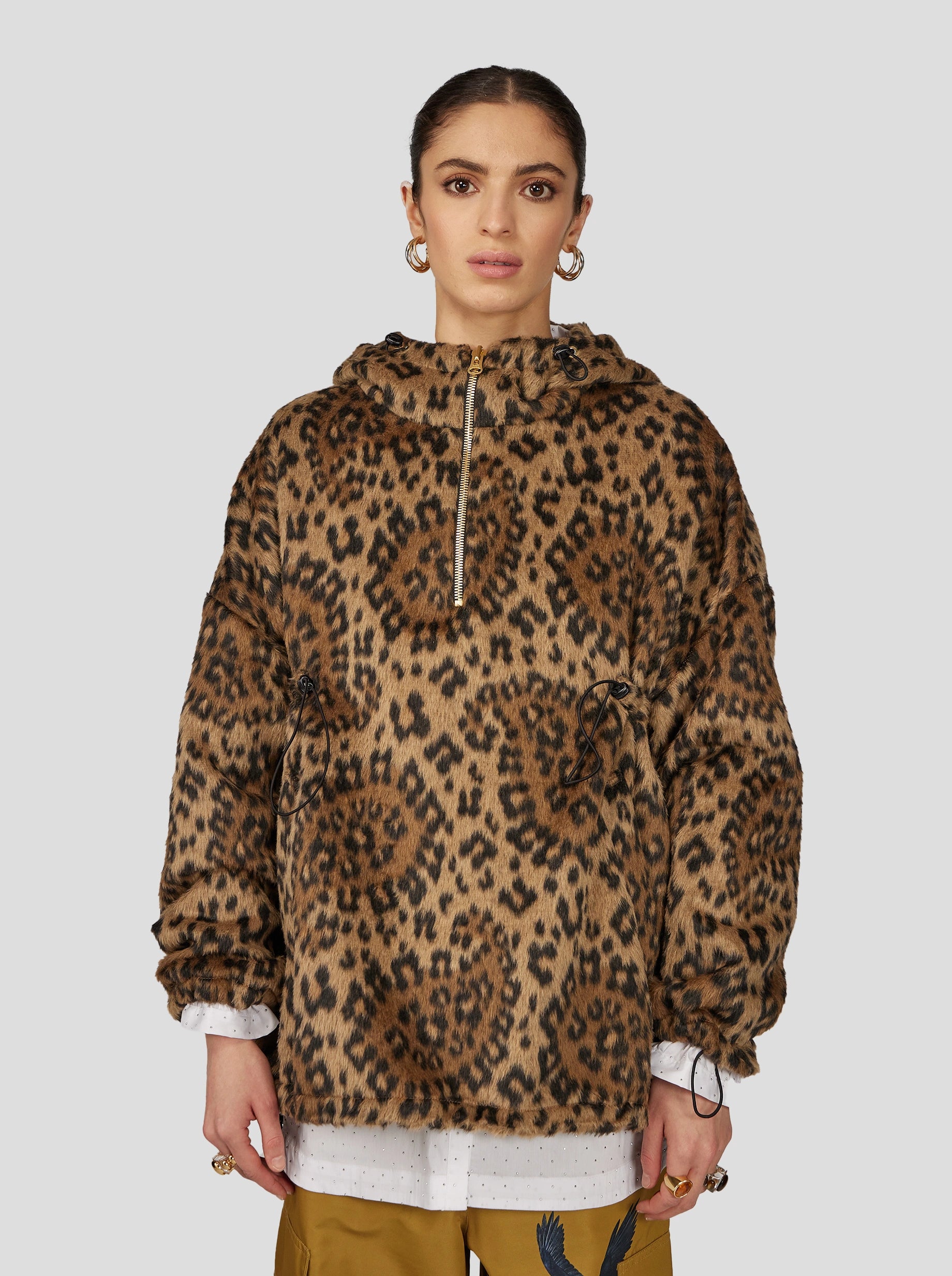 TONY WINDBREAKER  IN MUFFLED WOOL LEOPARD