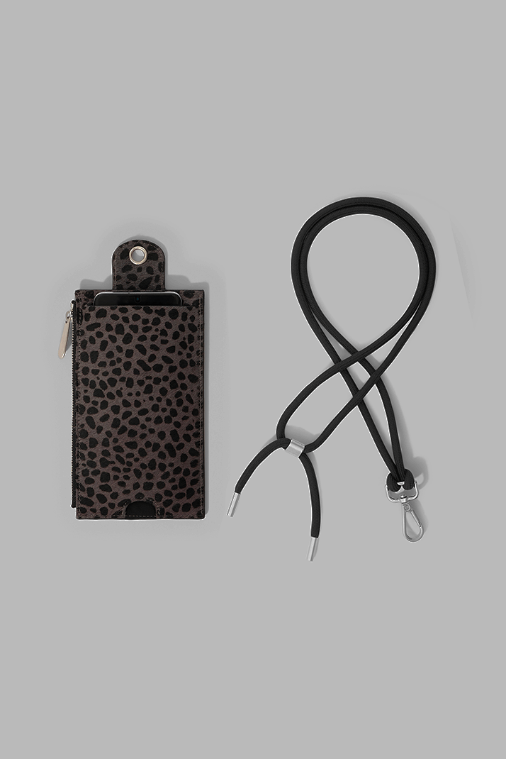 The Minis - Large Neck Wallet in Grey Cheetah Printed Leather