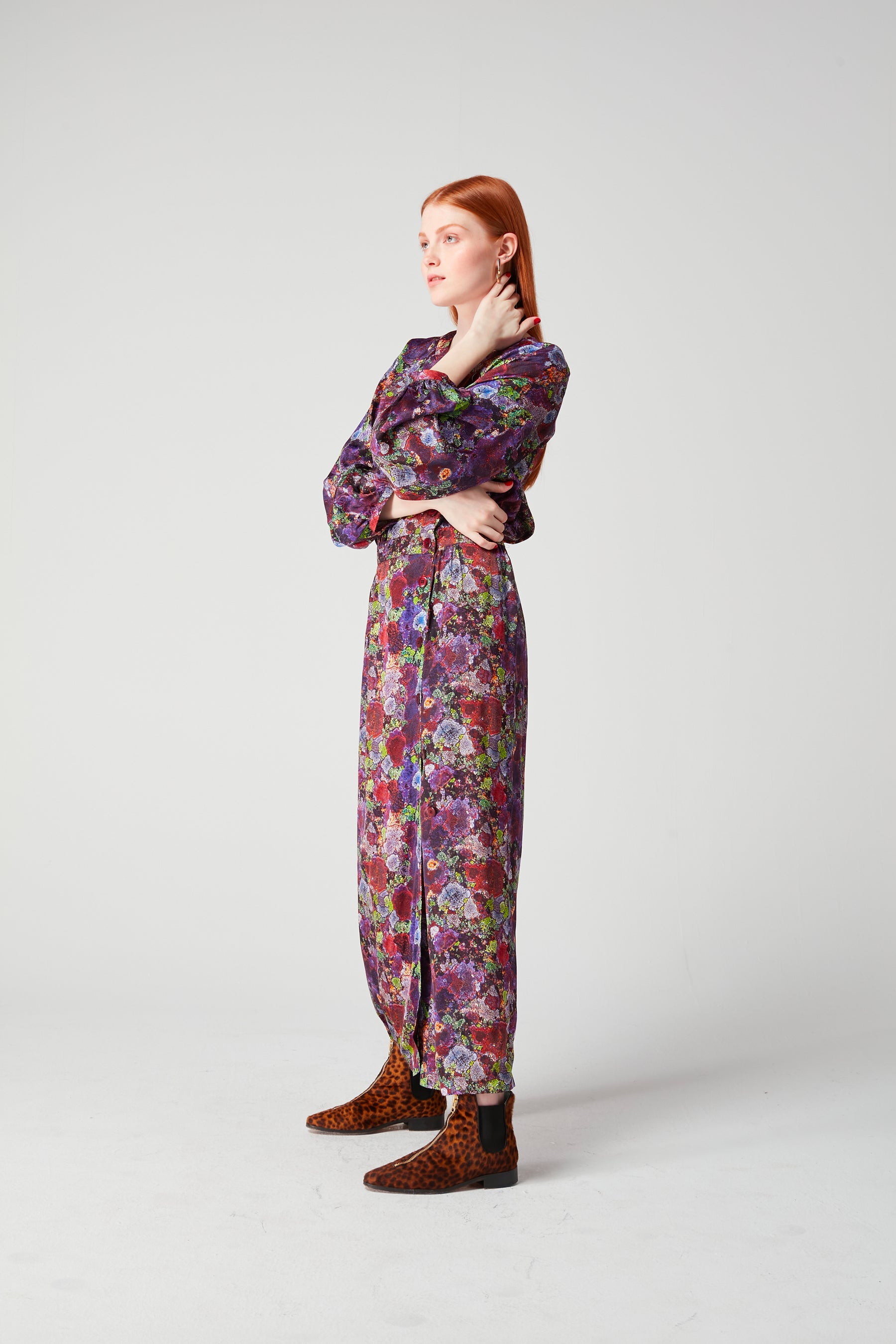 Kelly dress in Purple Lichen print