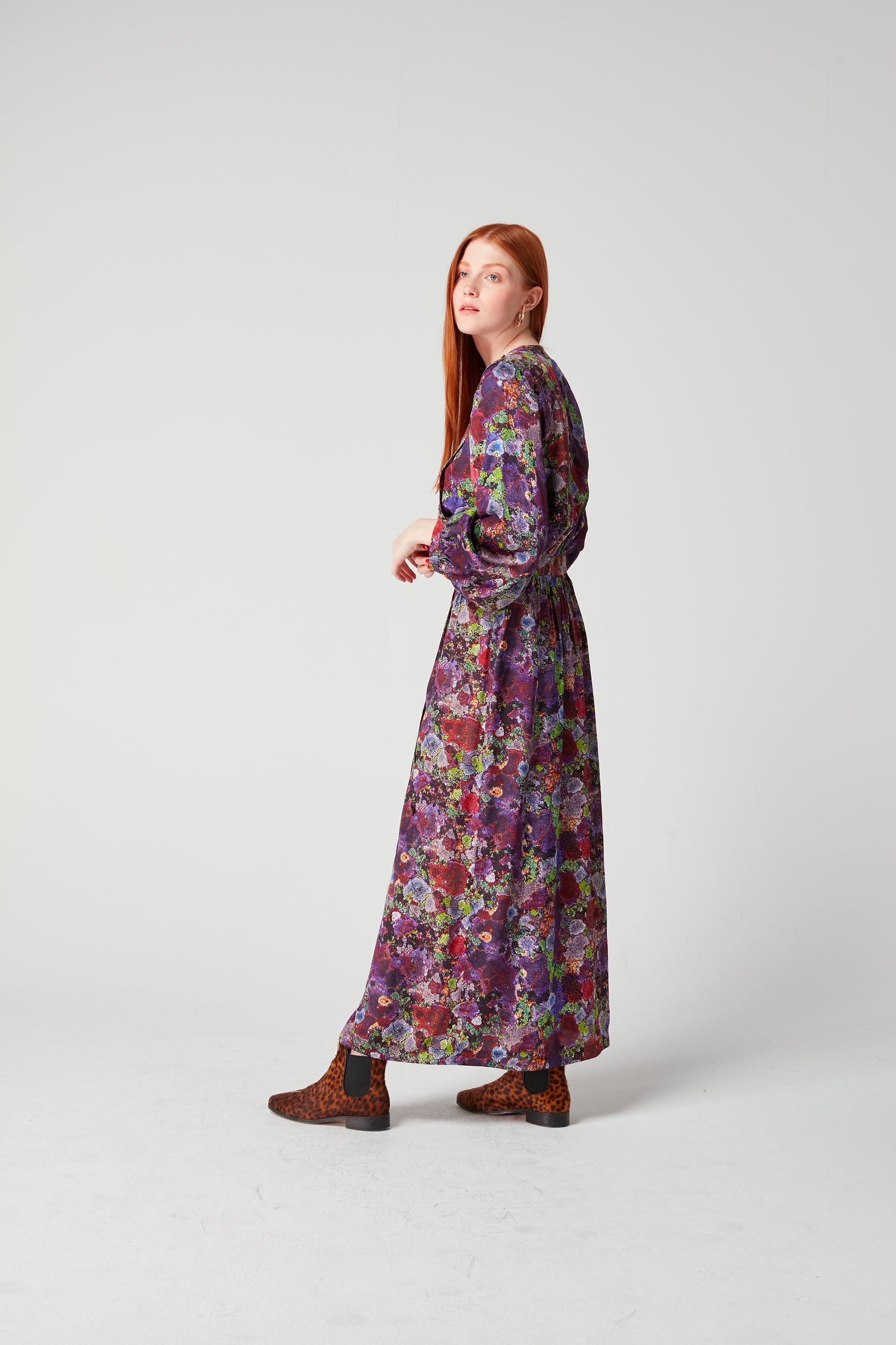 Kelly dress in Purple Lichen print