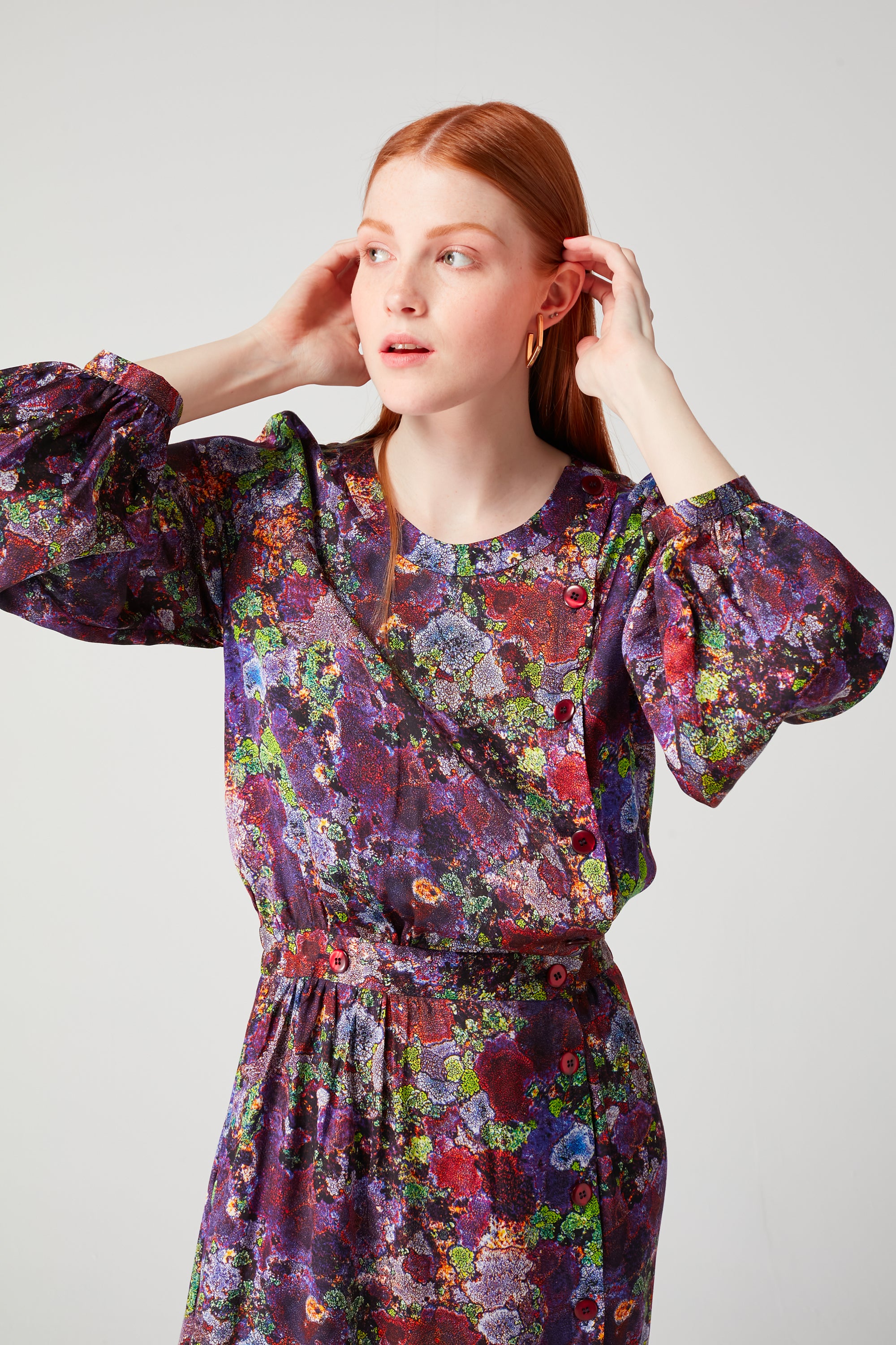Kelly dress in Purple Lichen print