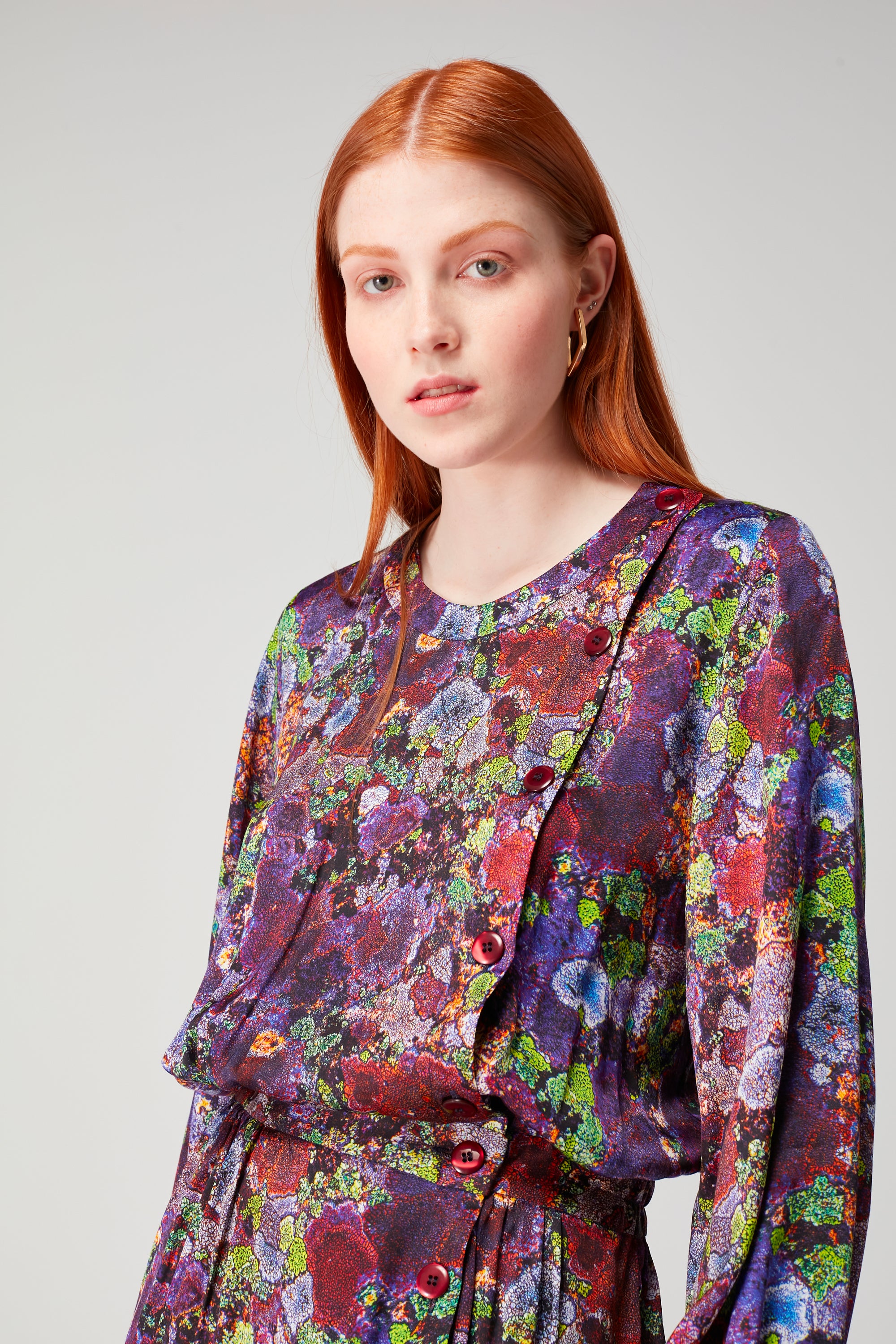 Kelly dress in Purple Lichen print