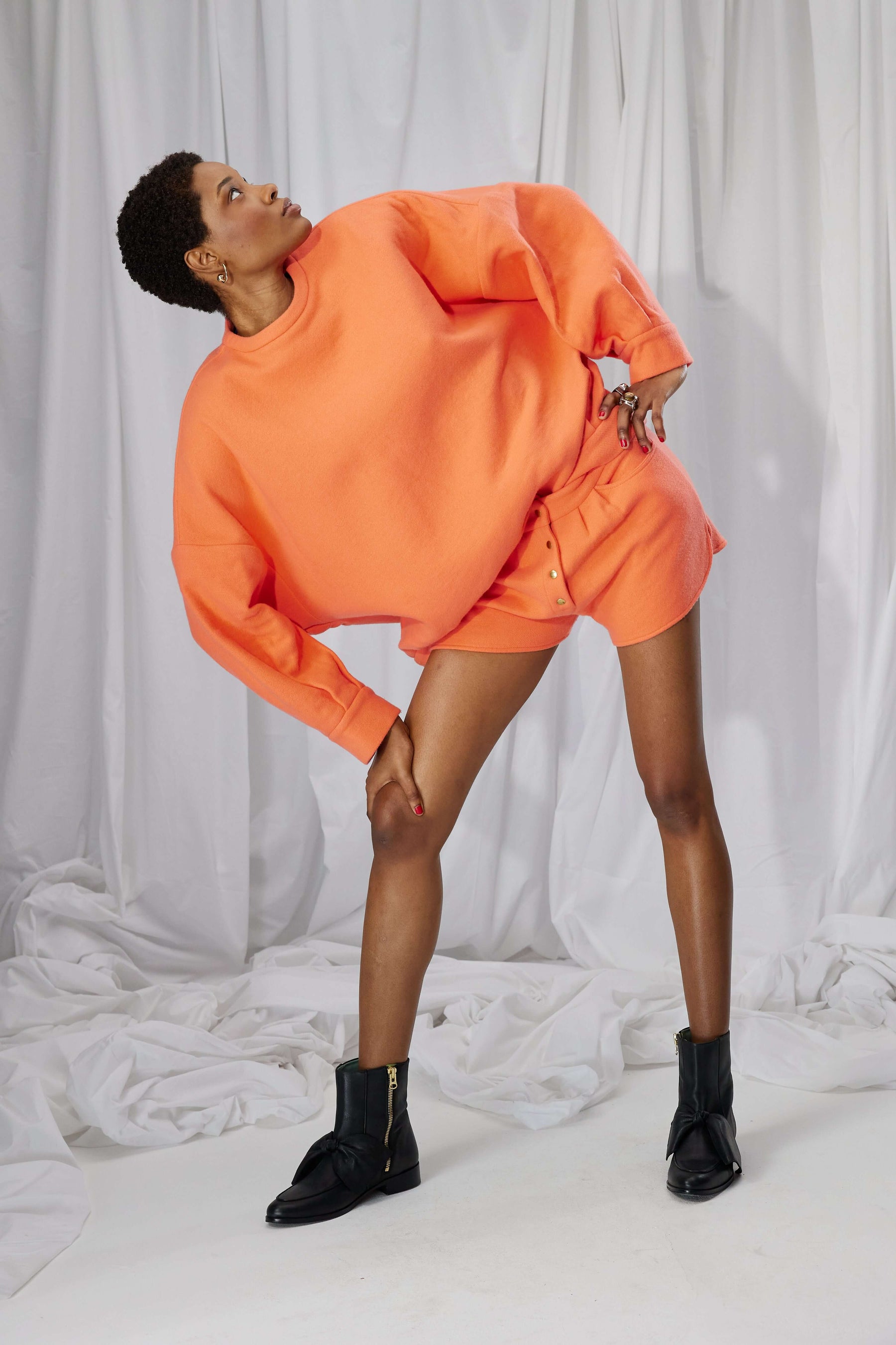 Harlem jumper in Reef orange woolen fabric and cashmere