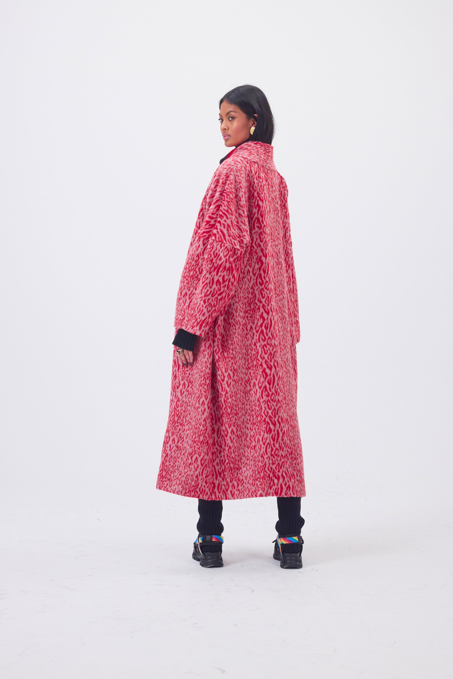 Eren coat in red Opera leopard woolen print