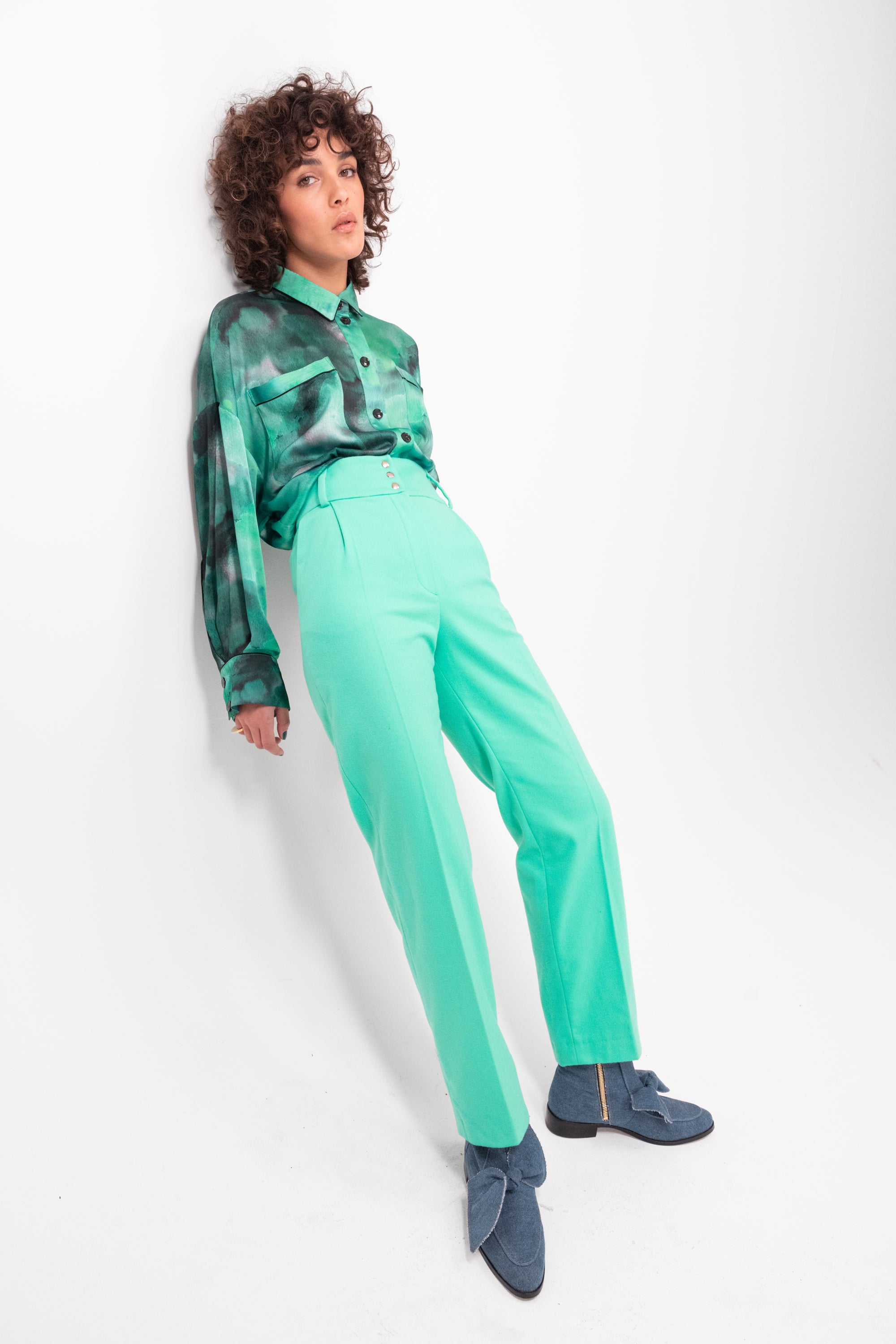 Pantalon Jojo en flanelle verte minérale