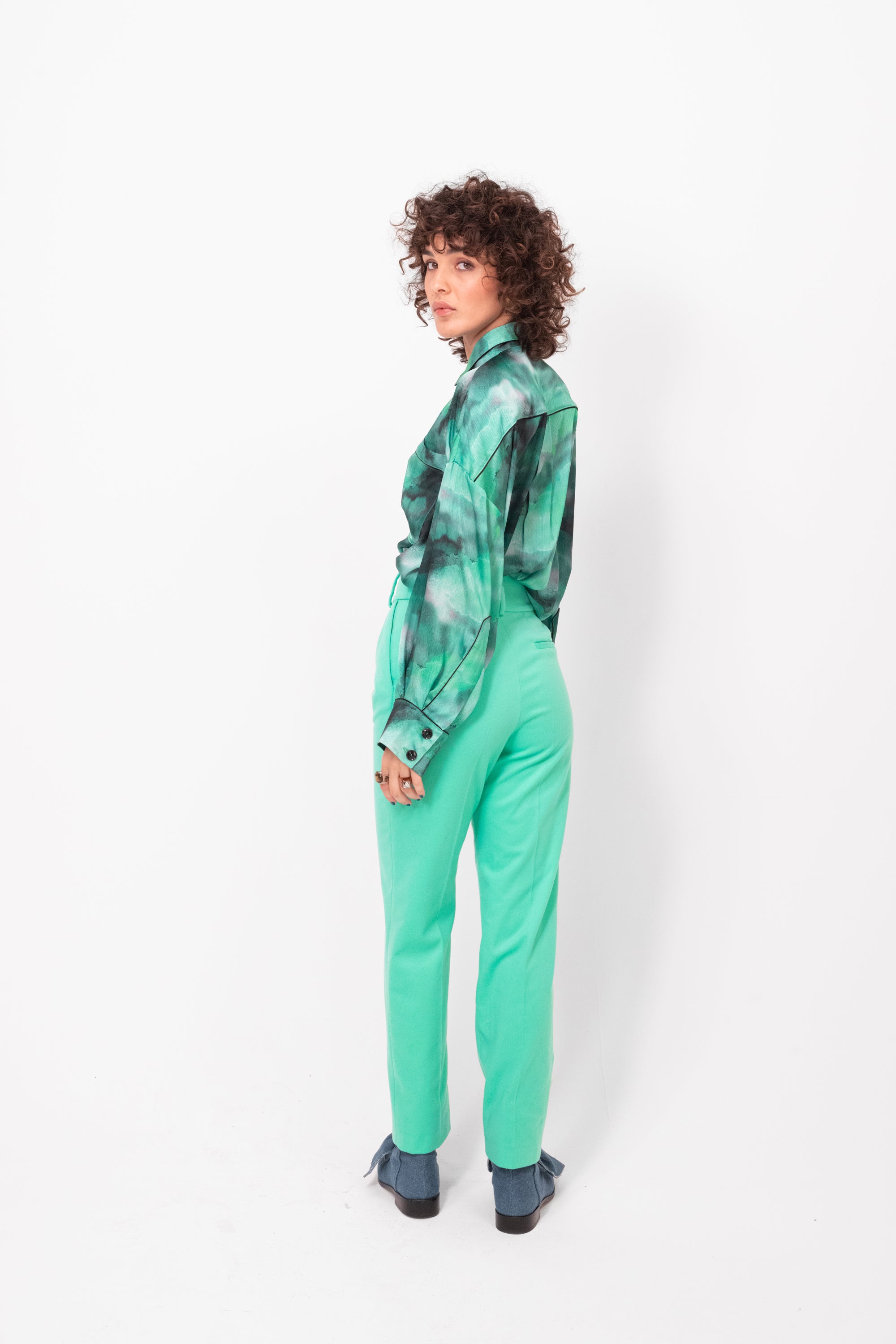 Pantalon Jojo en flanelle verte minérale