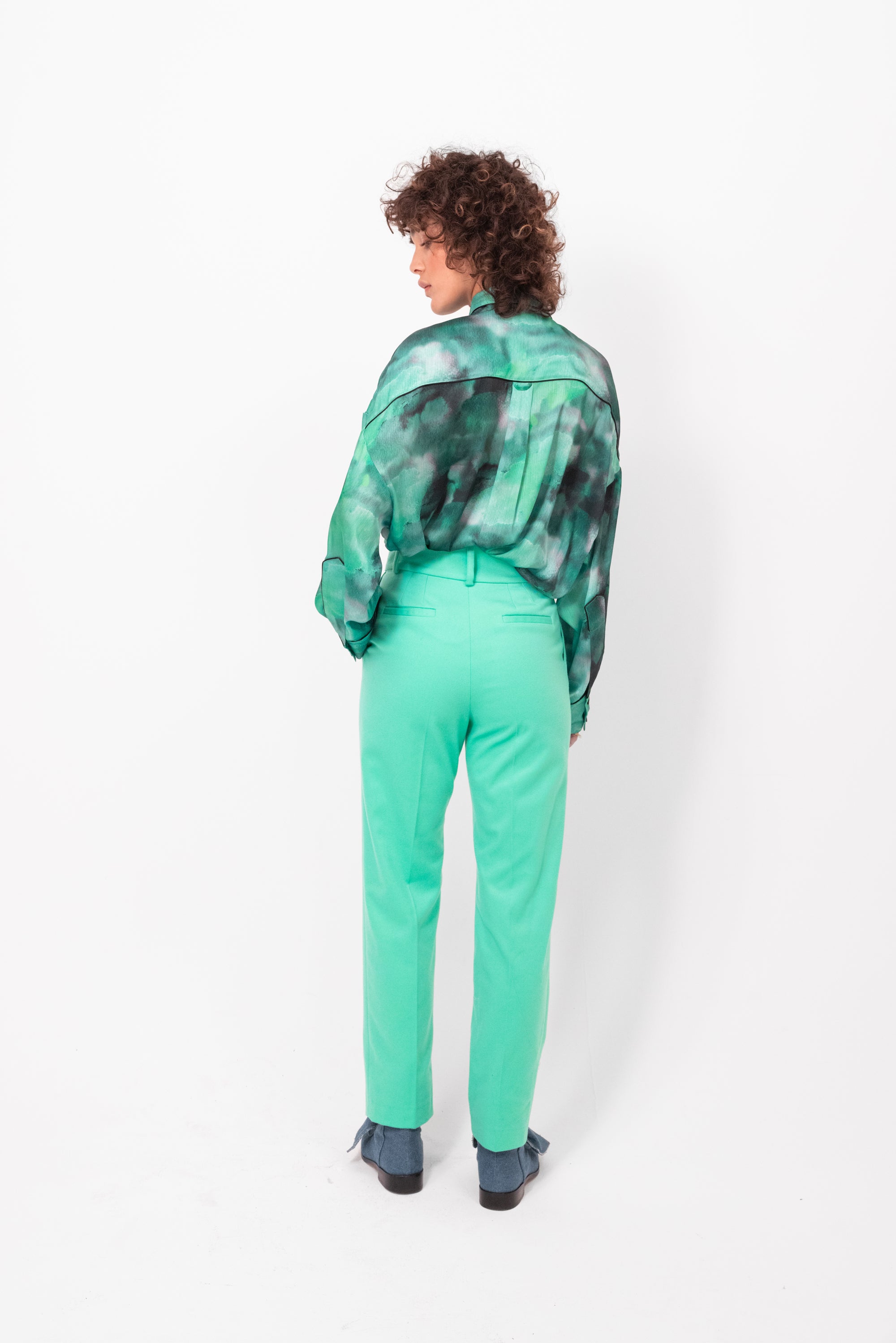 Pantalon Jojo en flanelle verte minérale