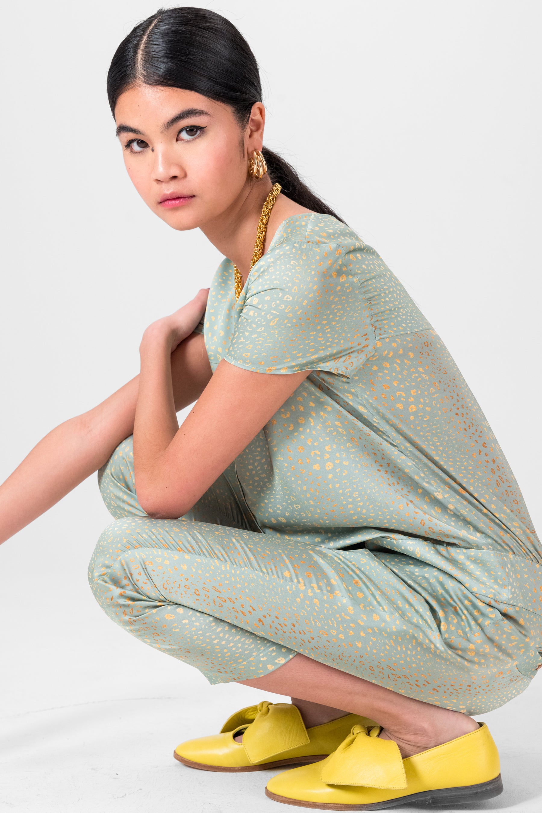 Woods jumpsuit in agave Leopard print