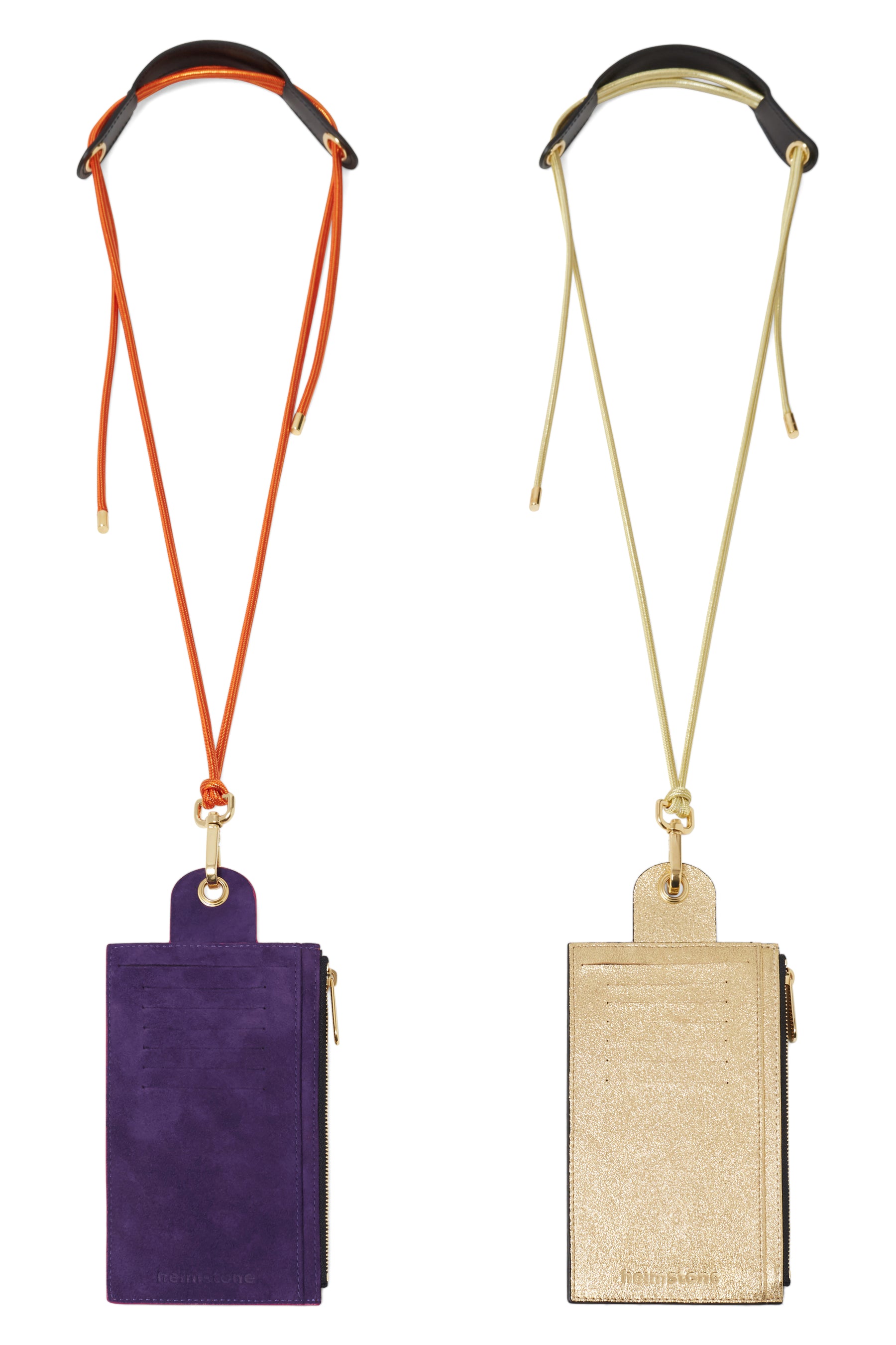 The Minis - Large neck wallet in Orange & Purple suede