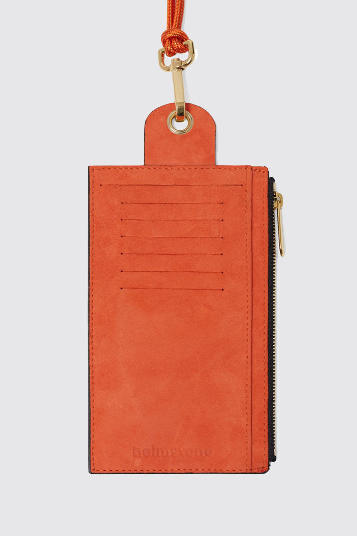 The Minis - Large neck wallet in orange Camouflage printed leather