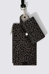 The Minis - Large neck wallet in grey Cheetah printed leather