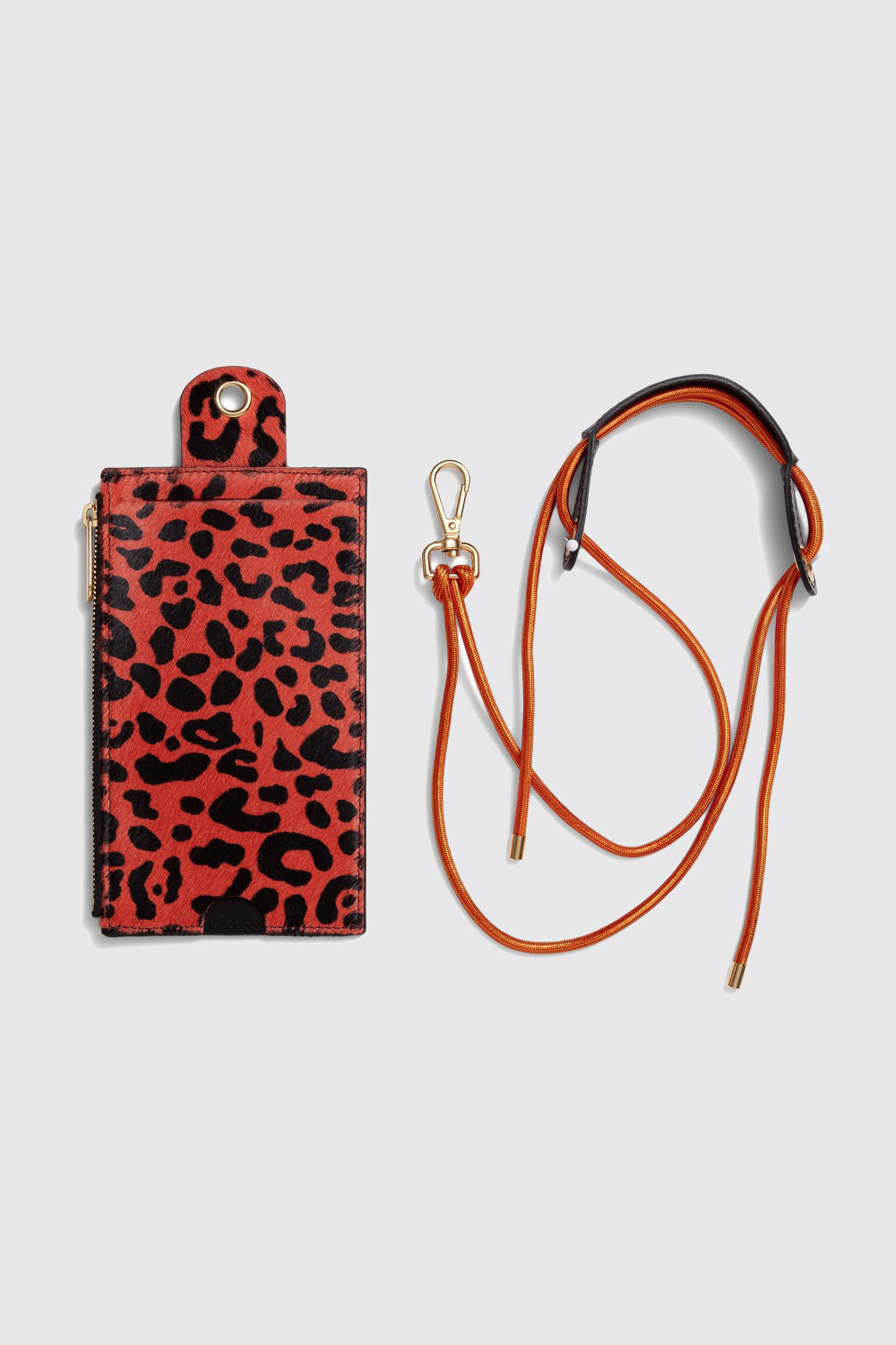 The Minis - Large neck wallet in orange Leopard printed leather