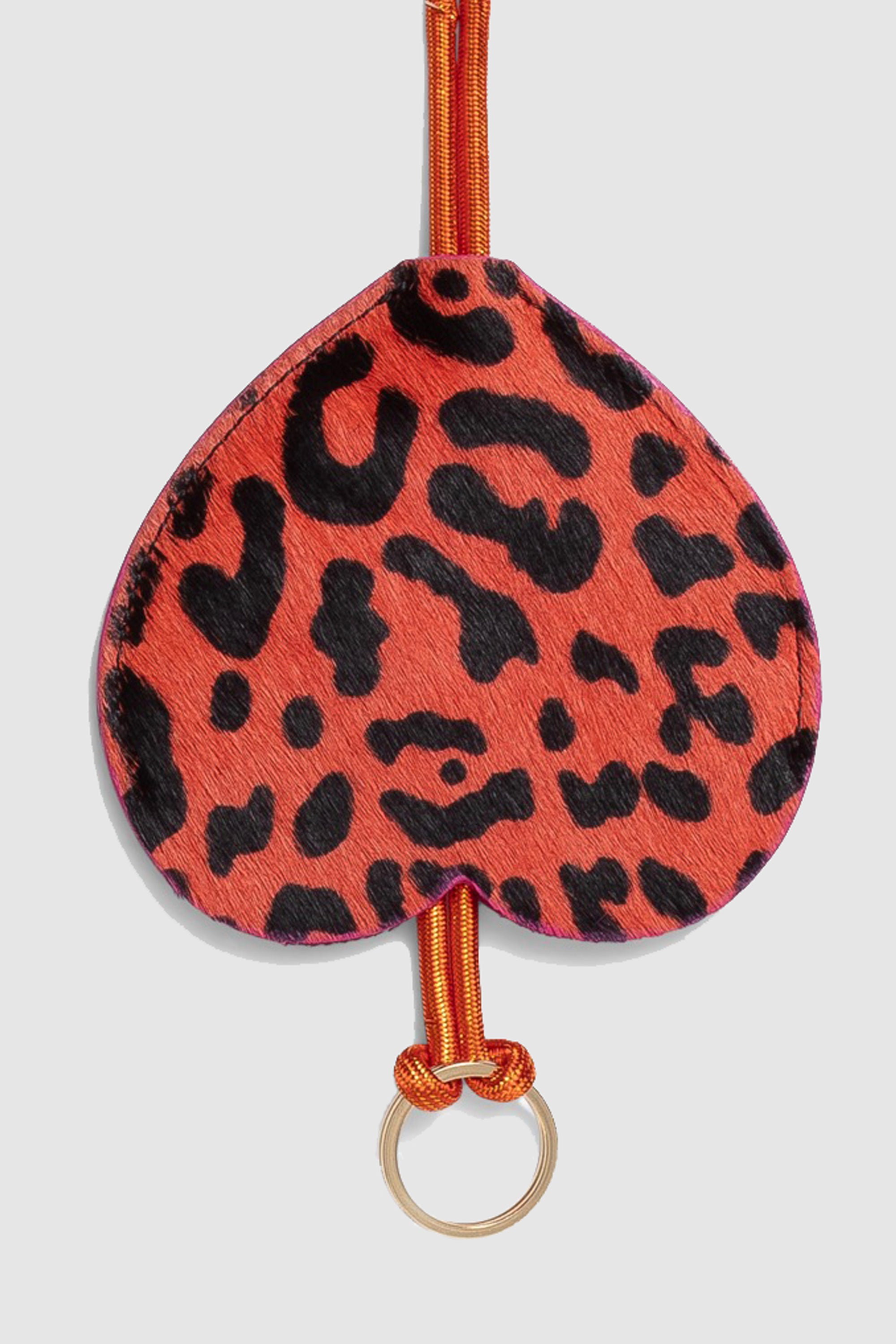 The Minis - Long Heart Keychain in orange Leopard leather