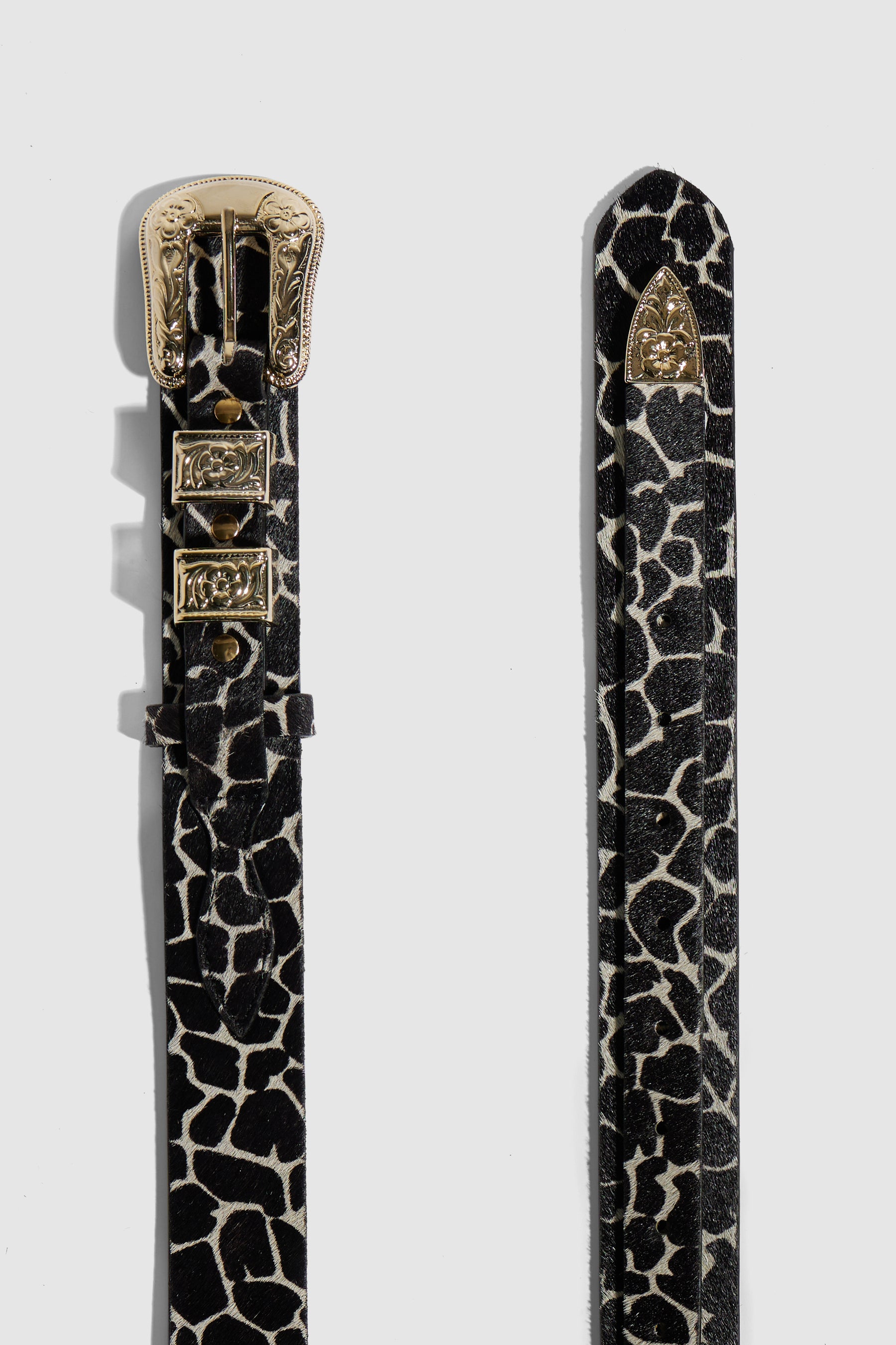 Texan belt in white Giraffe printed leather