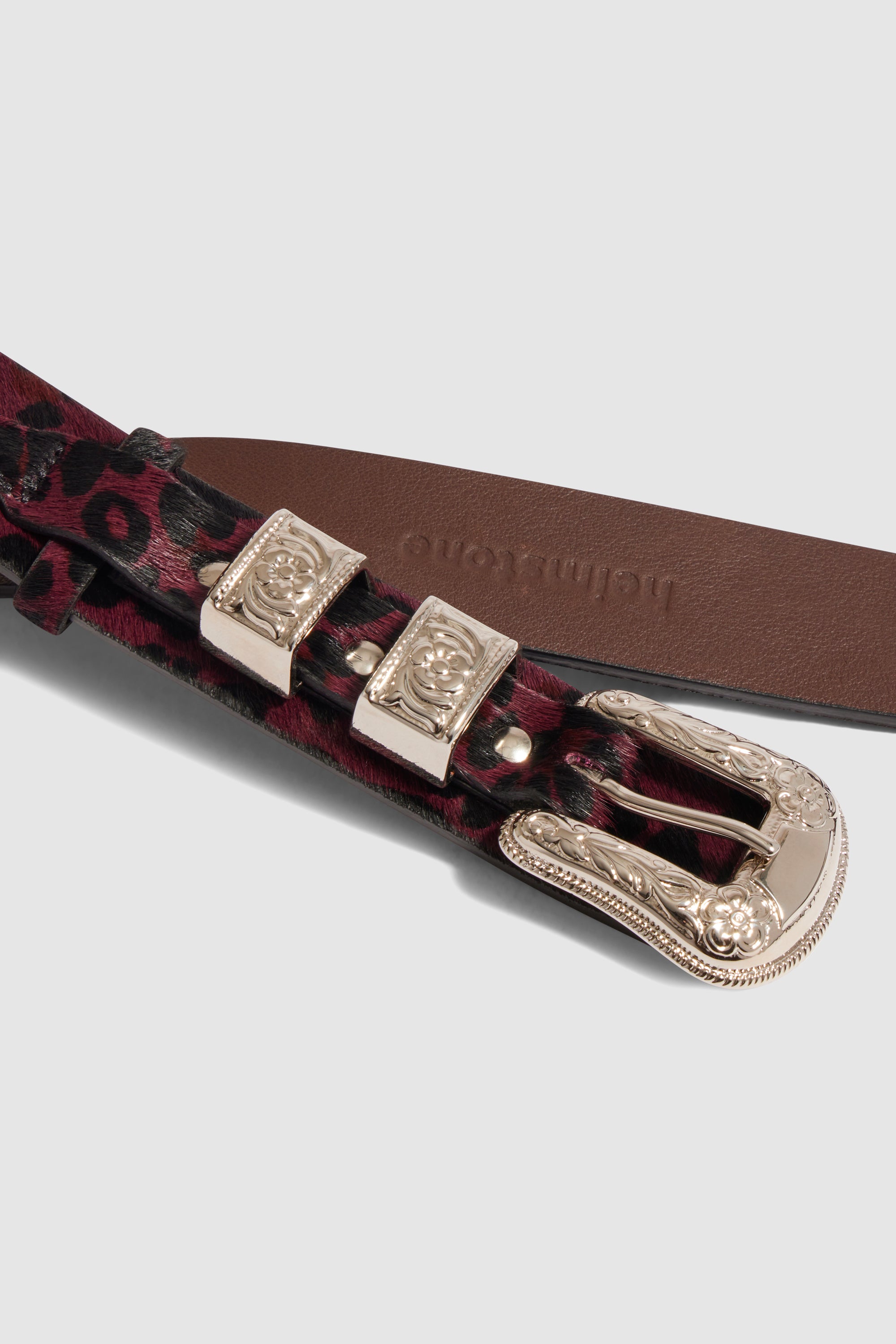 Ceinture Texane en cuir imprimé léopard bordeaux