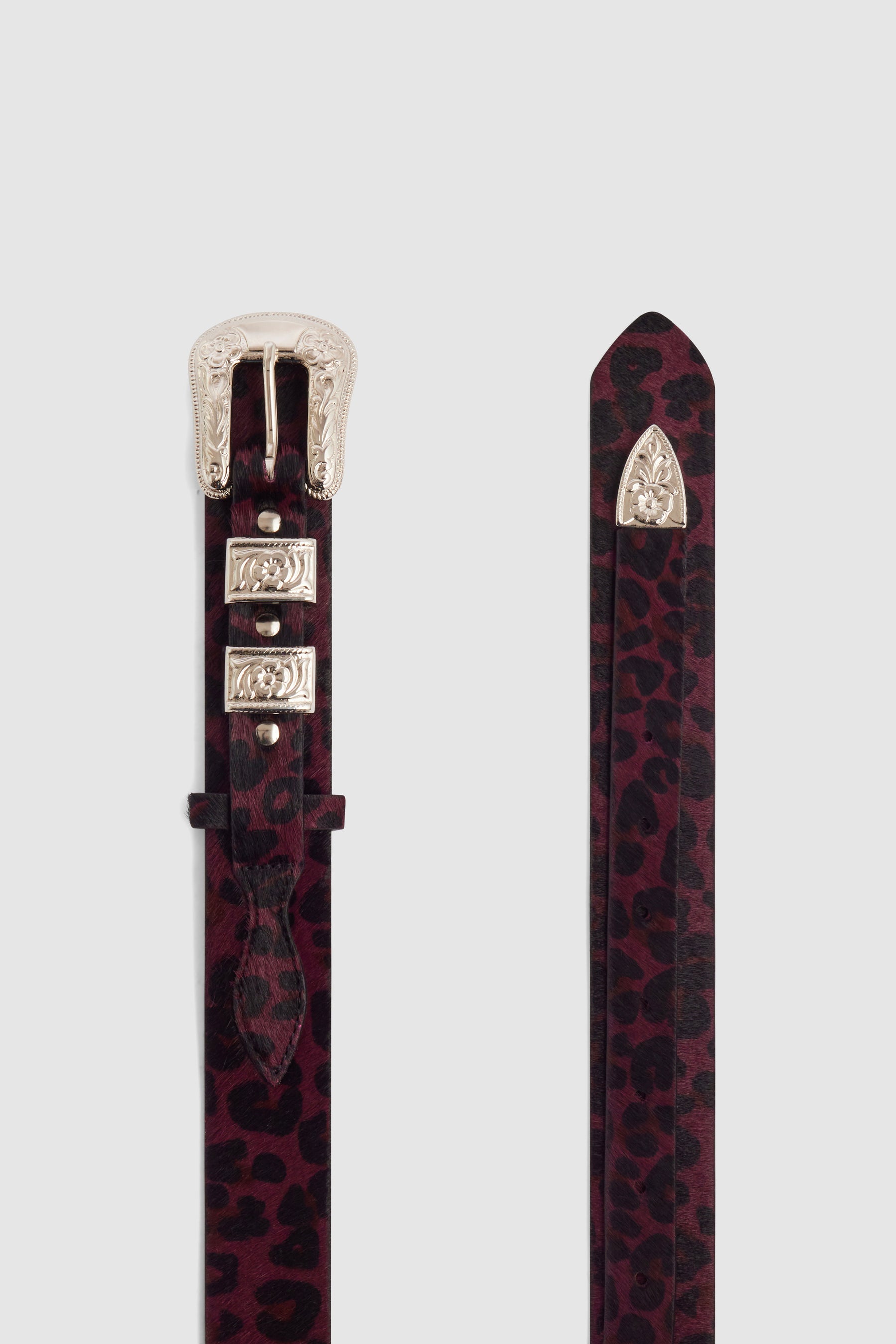 Texan belt in burgundy Leopard leather