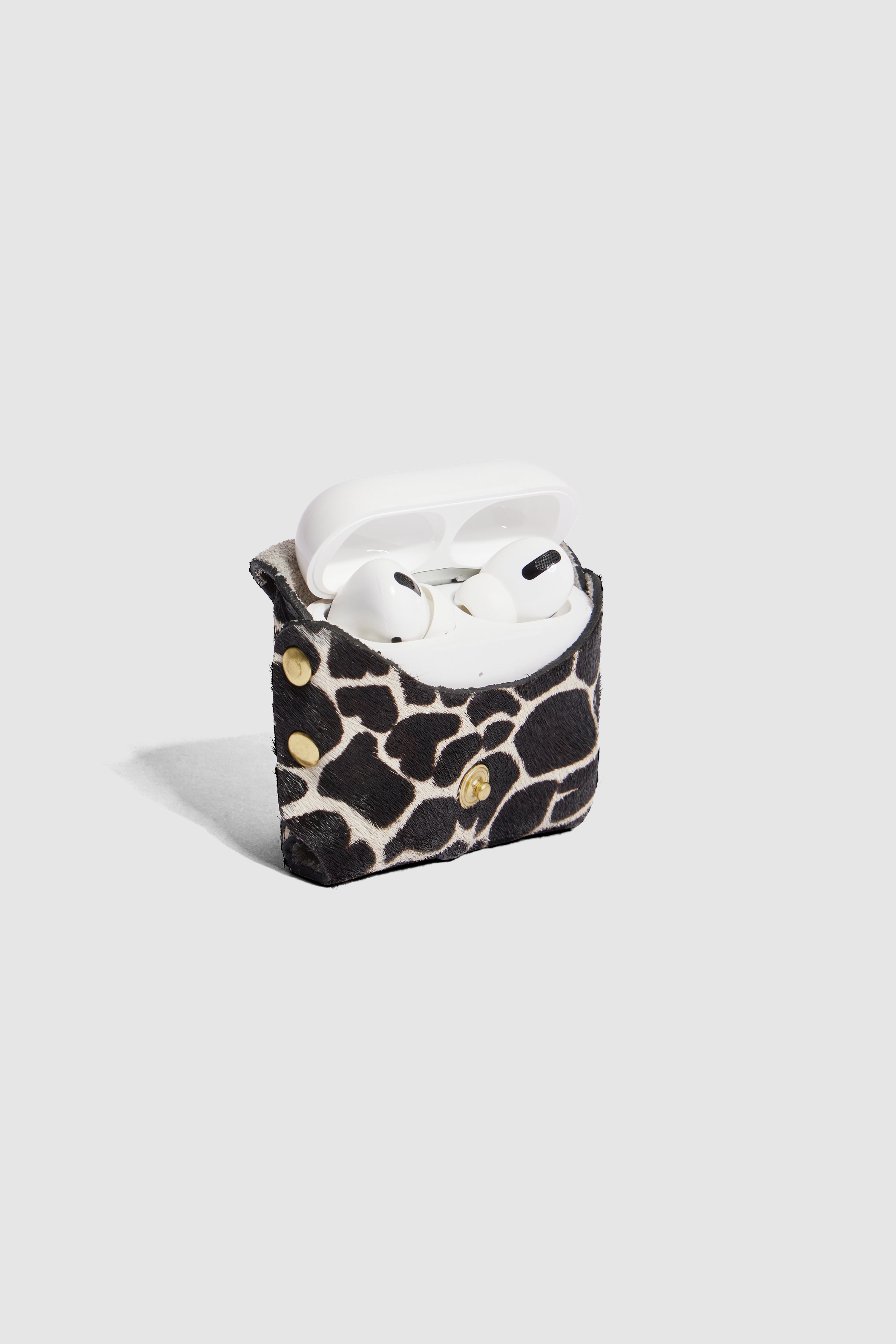 Etui Airpods Pro en cuir imprimé girafe blanc