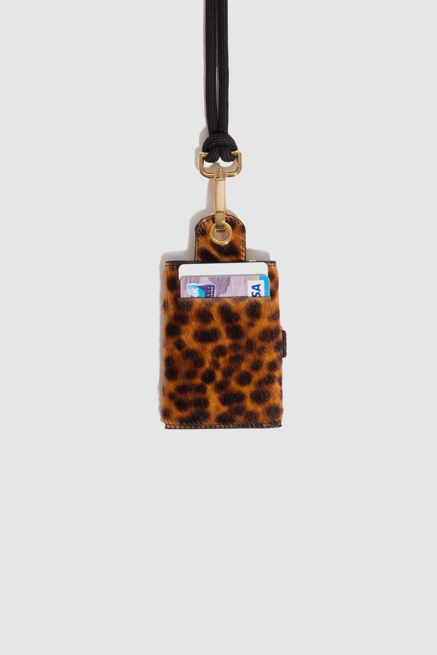Les Minis - Porte-clé à clapet en cuir imprimé léopard gris