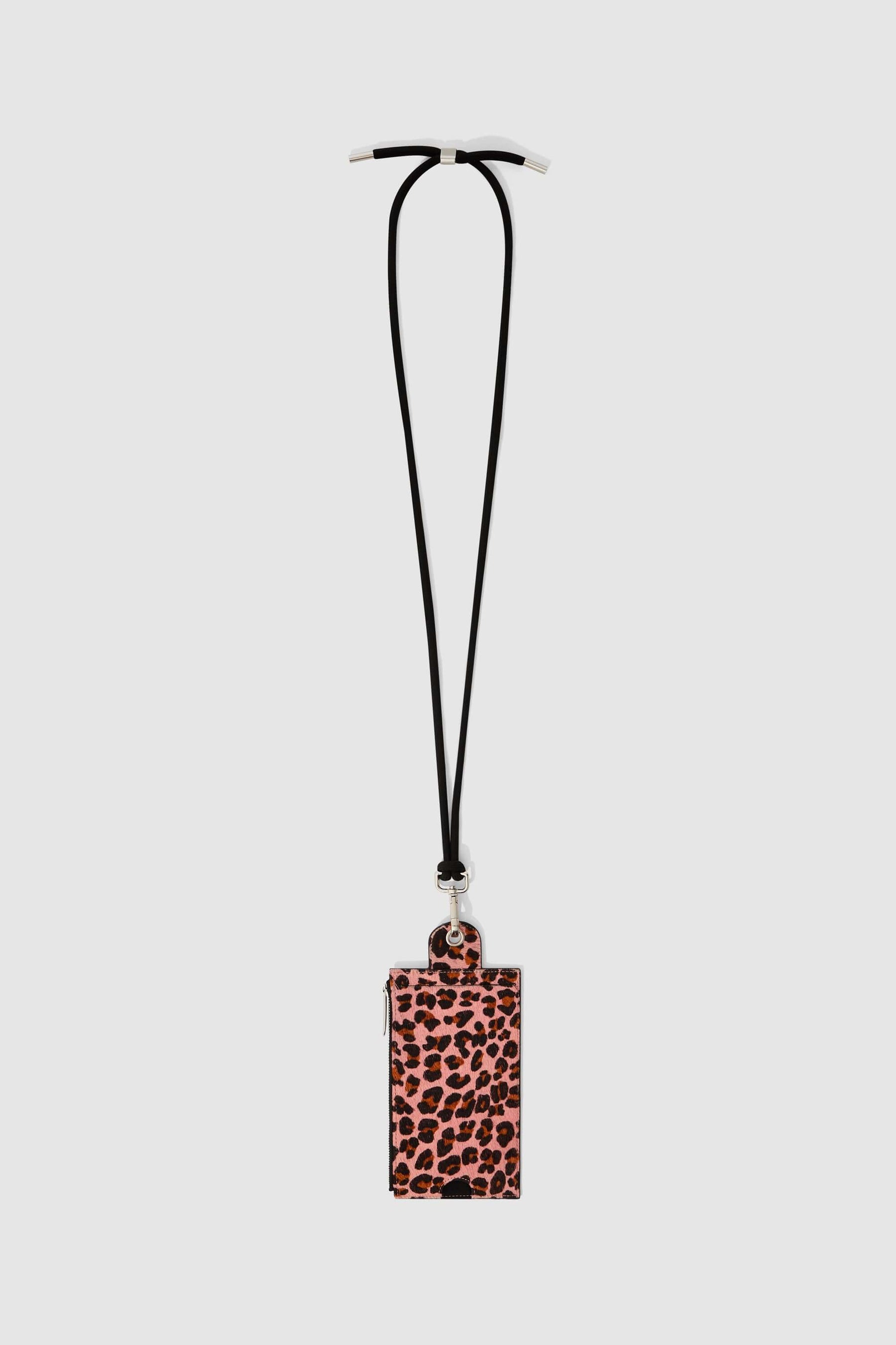The Minis - Large neck wallet in pink Leopard printed leather
