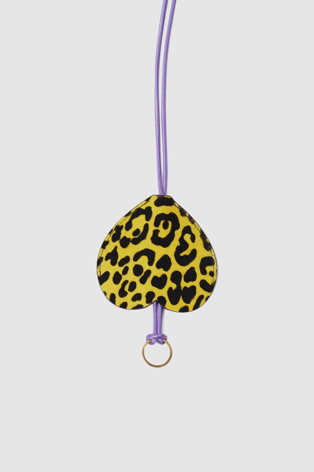 The Minis - Long Heart Keychain in yellow Leopard printed leather