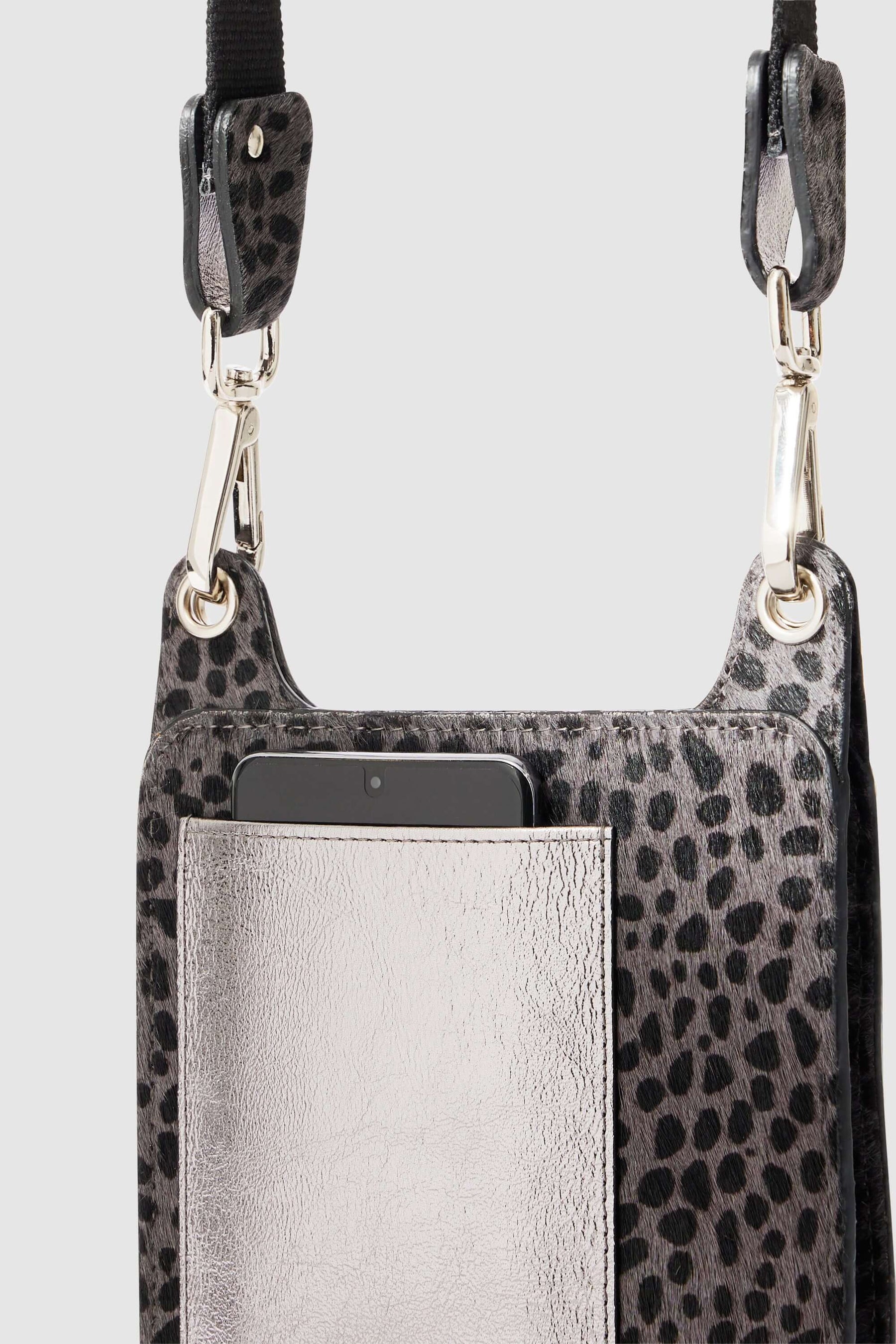 Stanley satchel in grey Cheetah printed leather