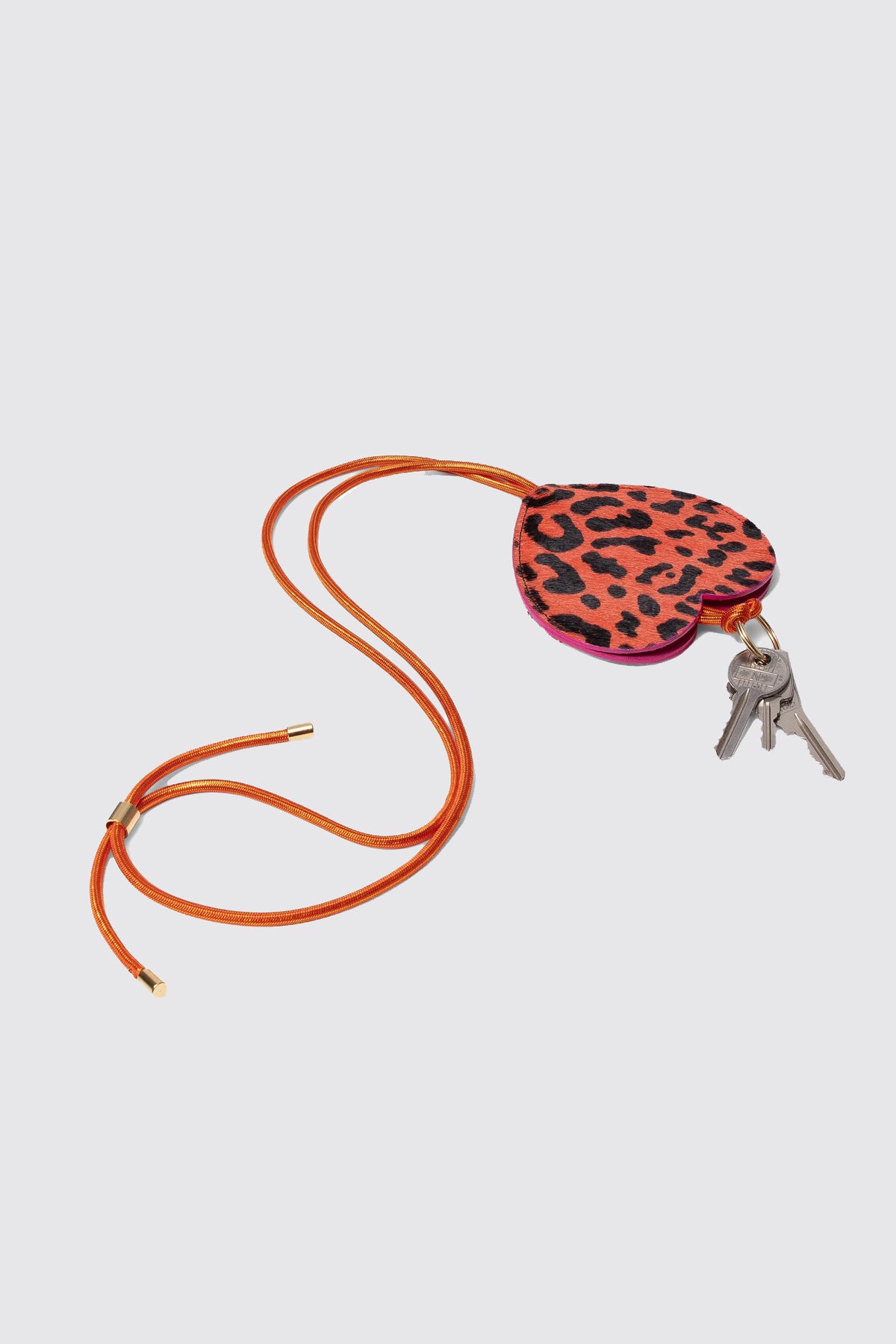 The Minis - Long Heart Keychain in orange Leopard leather